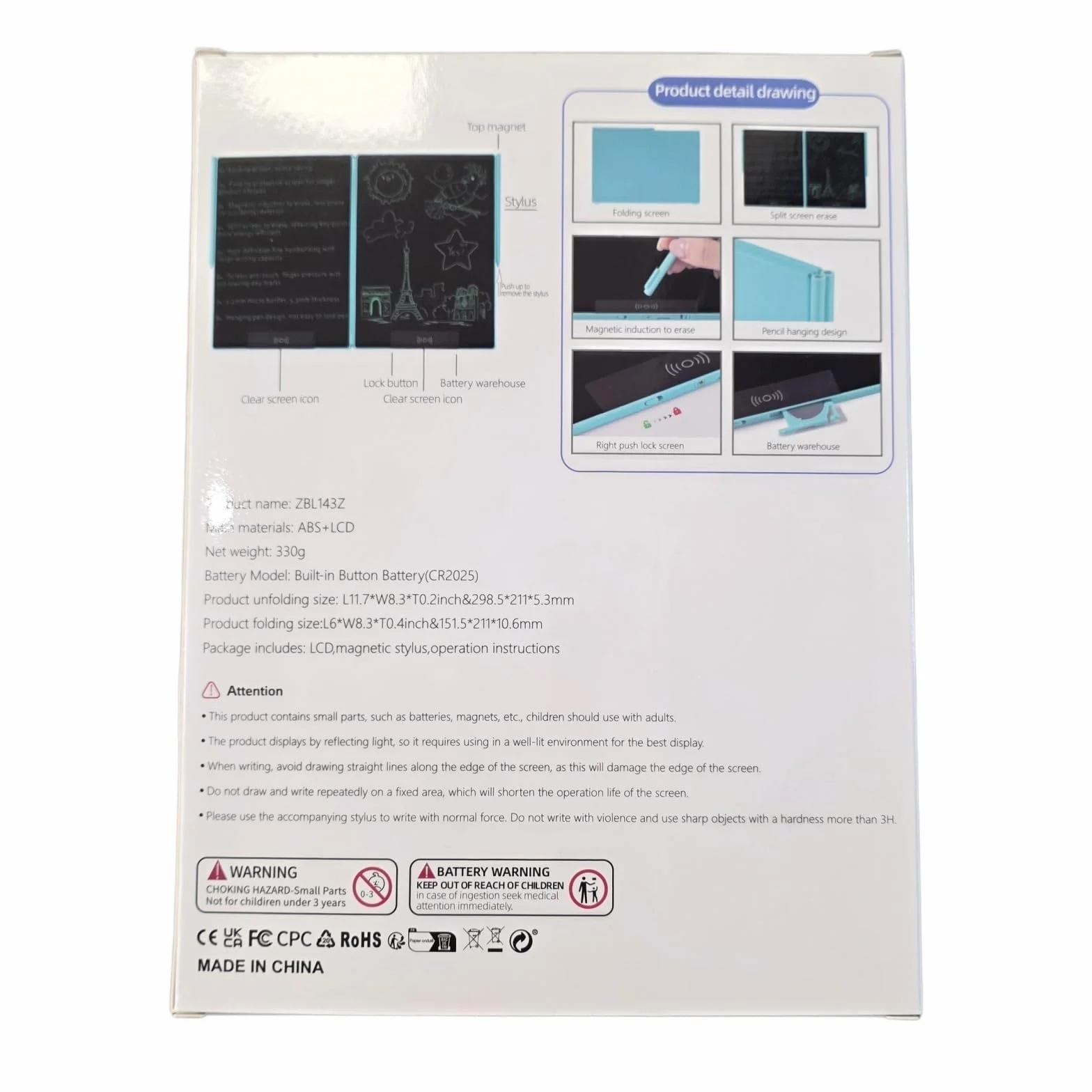 EMEBAY Tableta de escritura LCD 14,3 pulgadas plegable bloc de notas digital