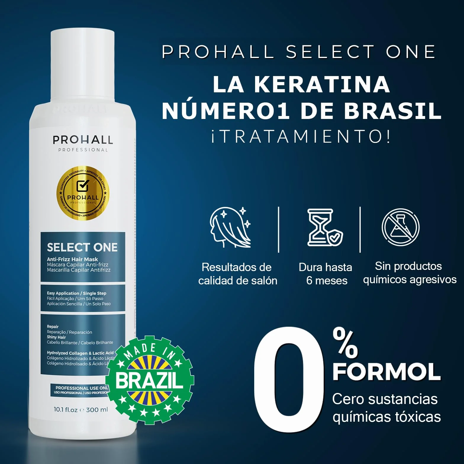 Prohall Professional Keratina Alisar el Cabello Tratamiento Alisado Brasileño Sin Formol 300ML 10.1Oz