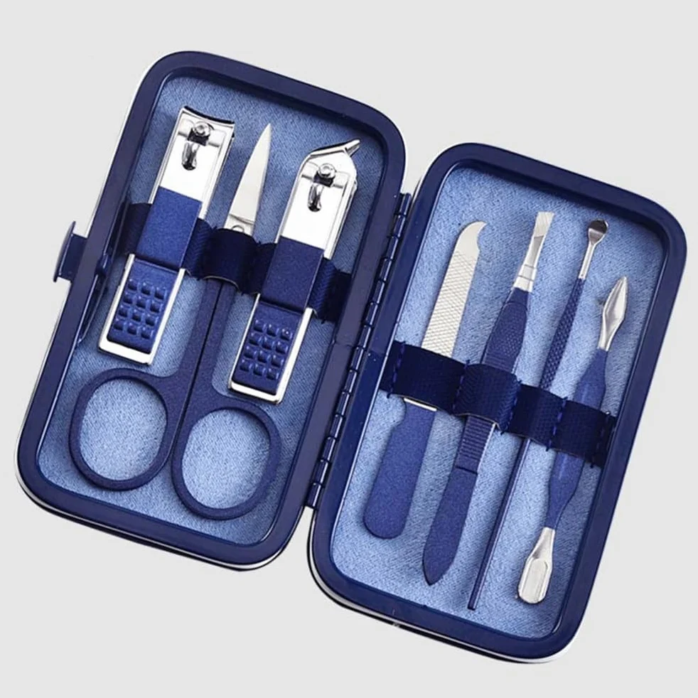 Cortaúñas de Acero Inoxidable, Juego de cortaúñas Azul, Tijeras para uñas de Regalo, Juego de 7 Piezas, 7 Piezas