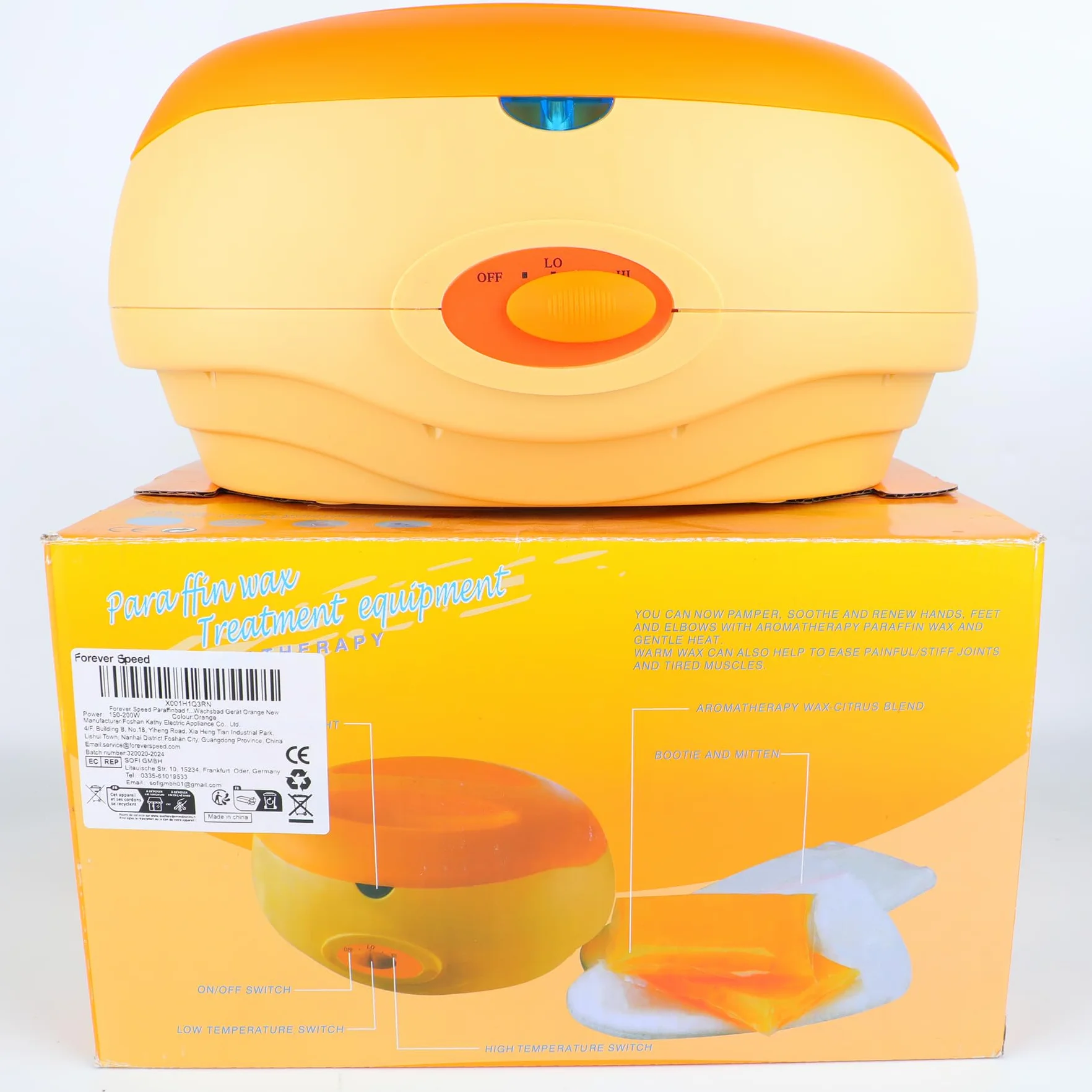 Forever Speed calentador de cera de parafina 900 g para manos y pies hidratante calmante artritis naranja