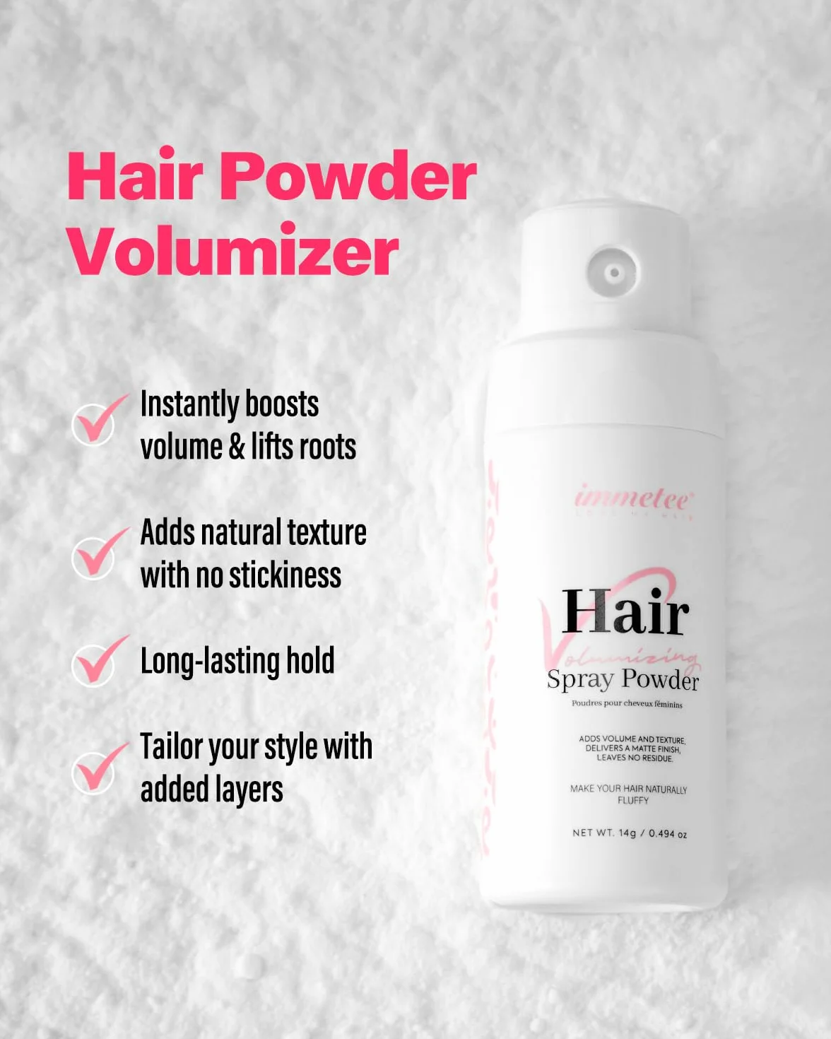 Immetee Polvo Volumen Pelo Mujer, Texturizante de Cabello sin Residuos (14g)