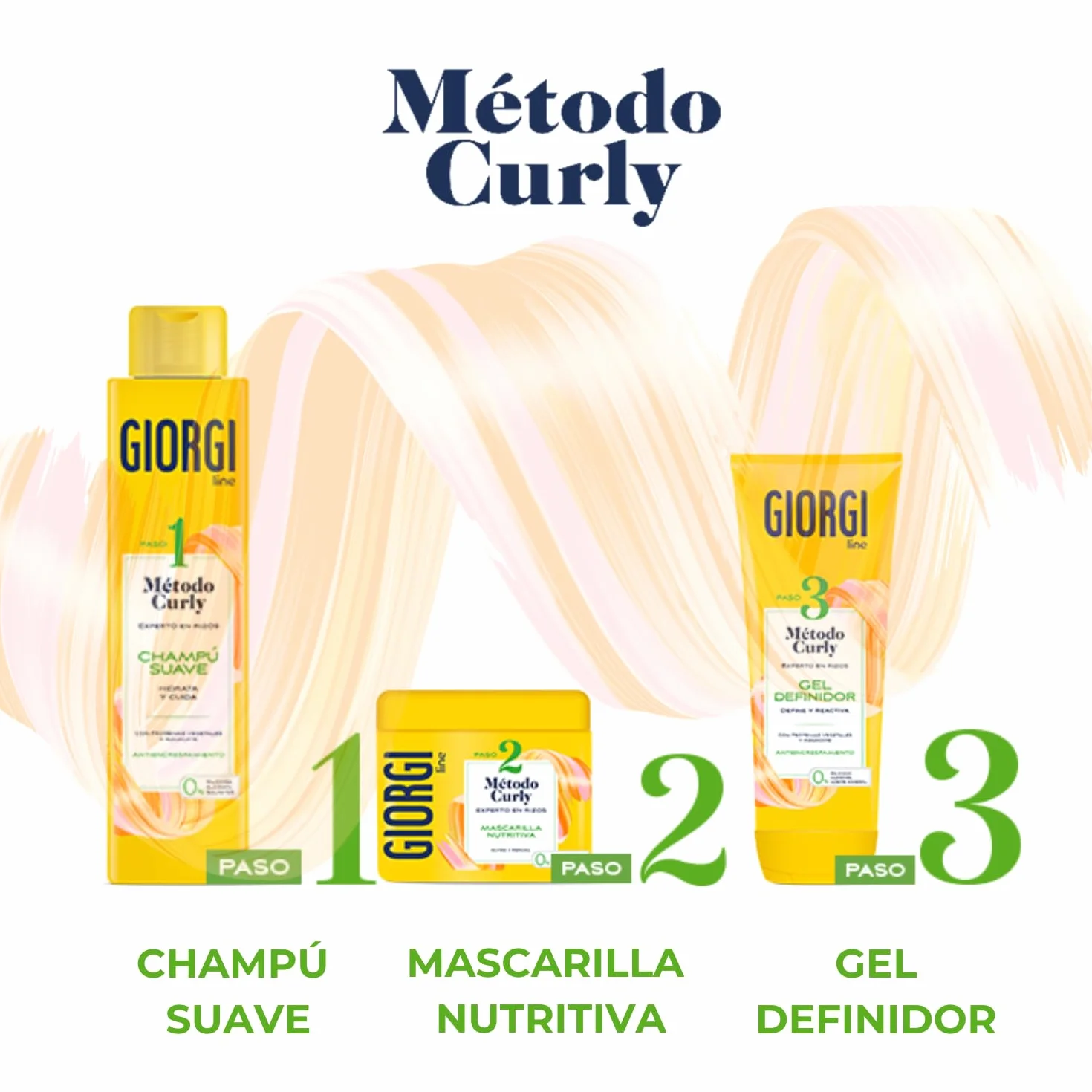 GIORGI Line Kit de Iniciación Método Curly 3 Pasos Set Regalo Rizos Espectaculares 0% Alcohol Siliconas Sulfatos 950 ml
