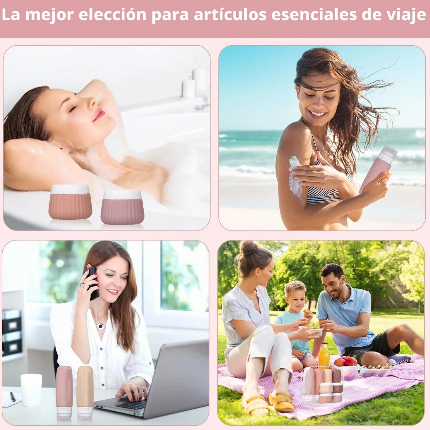 Botellas de Viaje Silicona 30/90ml Rellenables a Prueba de Fugas para Champú Loción Cosméticos