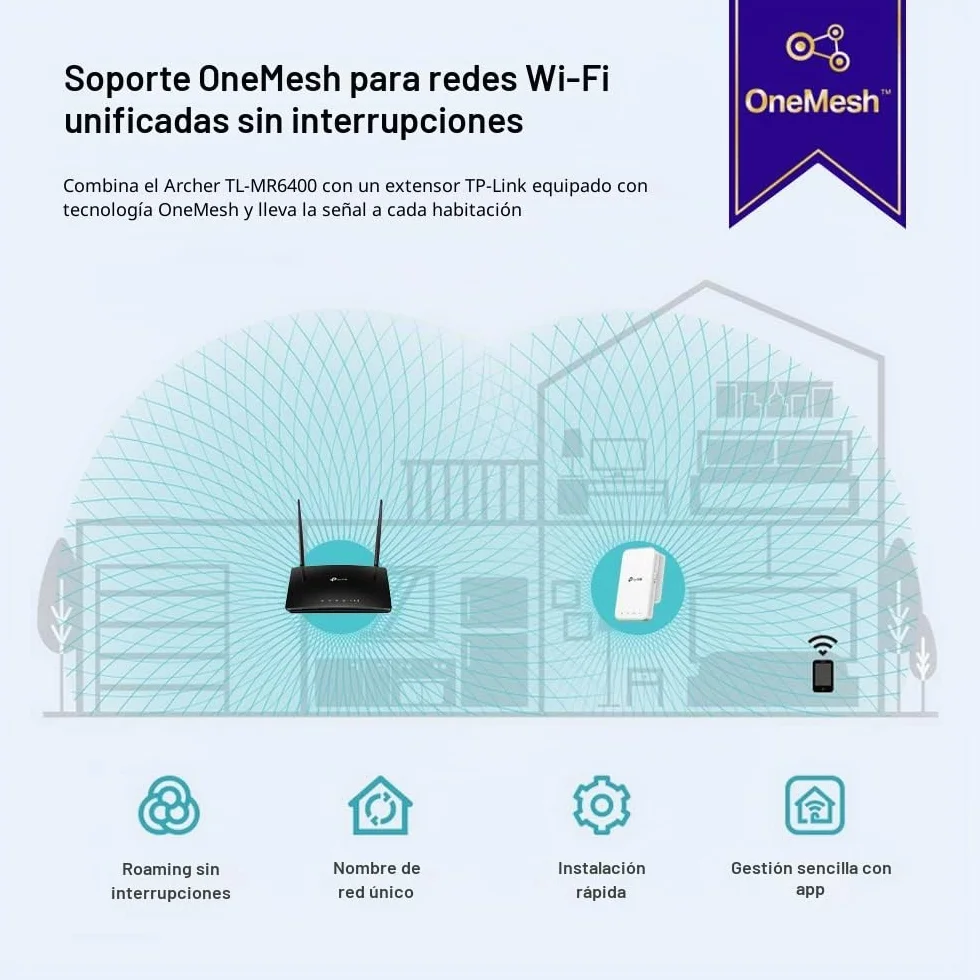 TP-Link TL-MR6400 Router 4G LTE WiFi Cat 4 300 Mbps MicroSim Ethernet LAN/WAN Antena Desmontable Negro