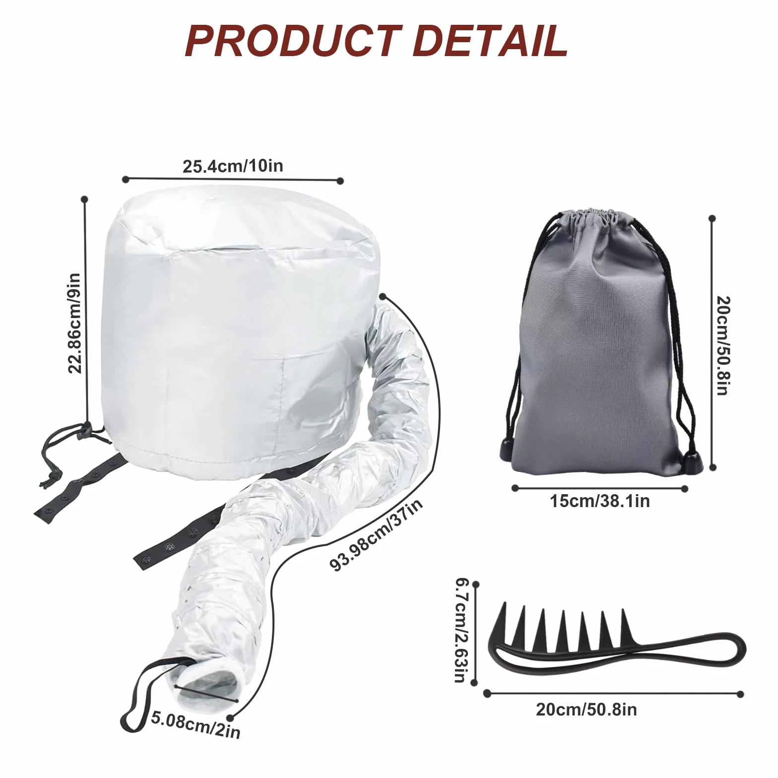 Gorro Secador de Pelo Universal con Peine, Bolsa de Almacenamiento, Gris