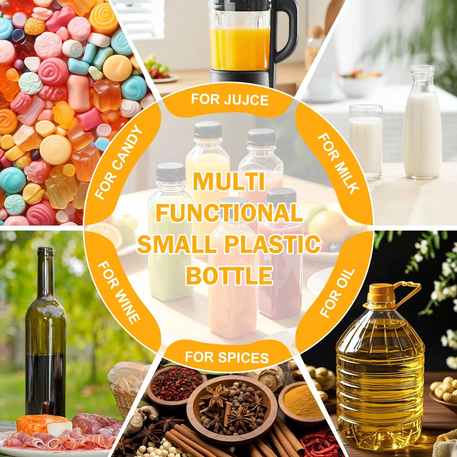 Botellas Vacías Reutilizables de 350 ml, 16 Botellas de Plástico con Tapas de Sellado, Material PET, para Jugo, Agua, Batidos, Incluye Embudo y Cepillo