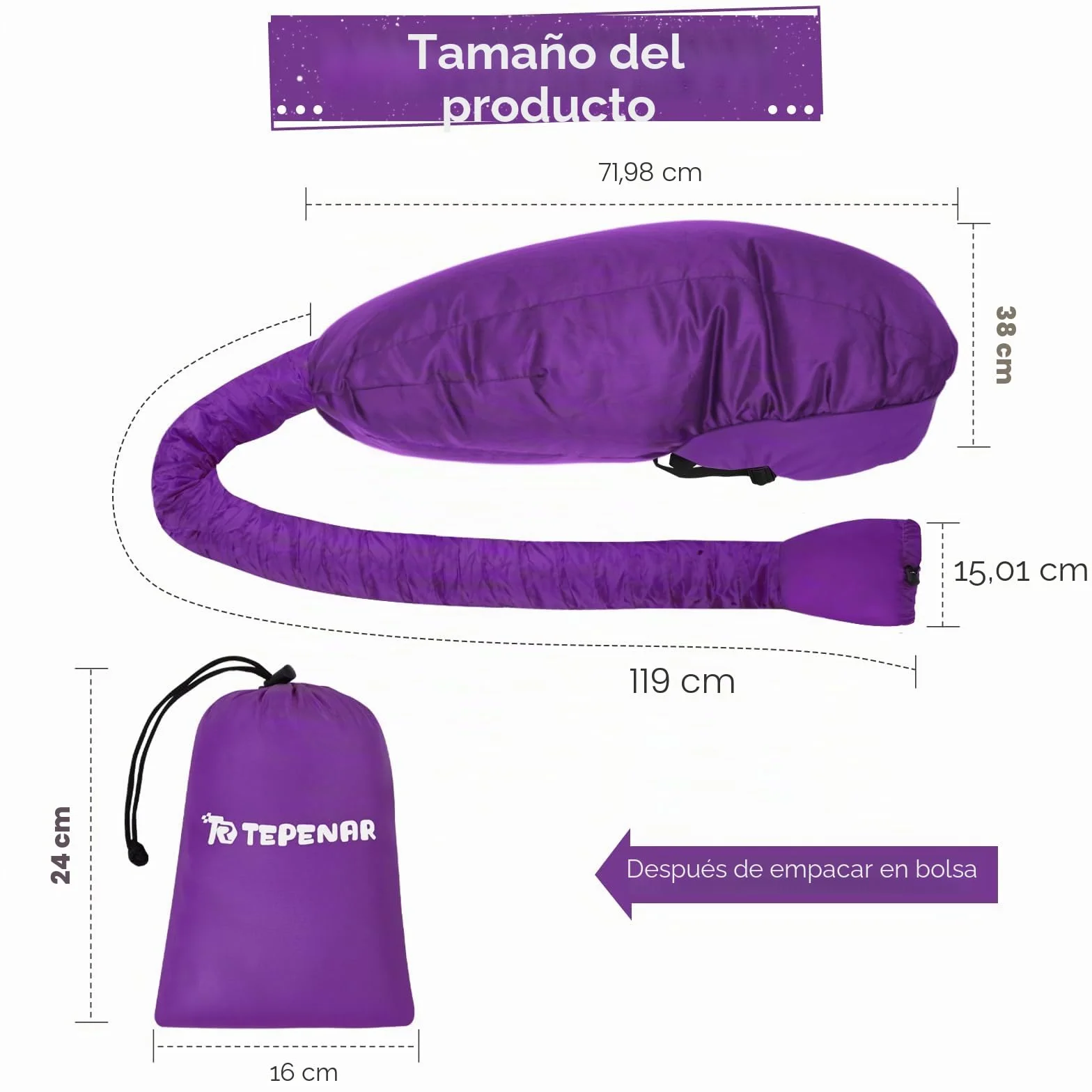TEPENAR Gorro Secador para Cabello: Capucha Extra Grande Ajustable y Suave para Pelo Rizado - Secado Rápido - Morado