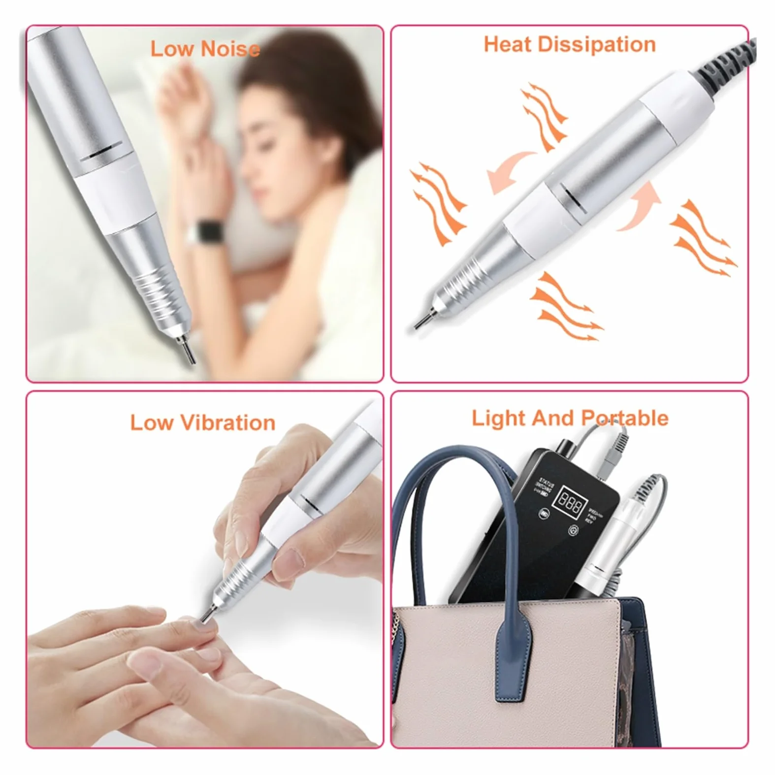 Torno para Uñas, Taladro de uñas recargable portátil de 30000RPM, juego de lijadora de uñas, taladro de manicura eléctrico de alta velocidad for esculpir herramientas de salón
