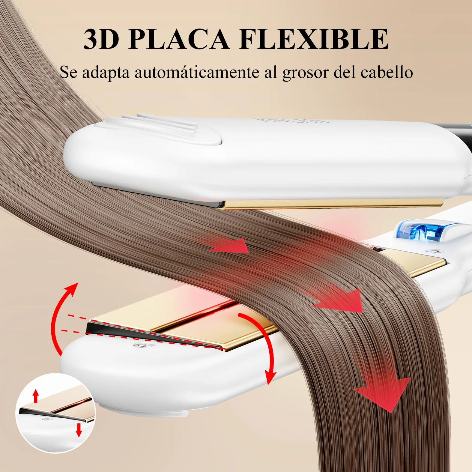 ANLAN Plancha de pelo iónica con luz roja, placas cerámicas flotantes 3D de 36 mm, Rápido 15s, 14 niveles, pantalla LCD, profesional e inteligente