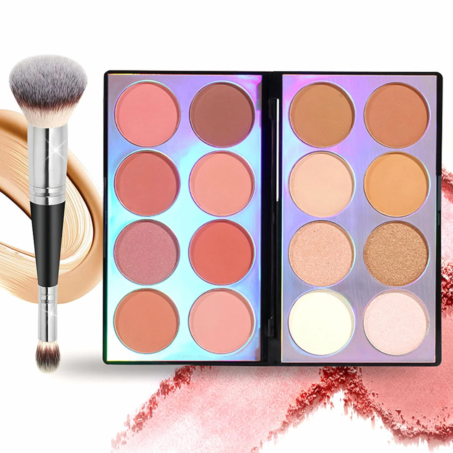 Joyeee Paleta de Blush Highlight & Contour con Pincel, Kit de Colorete en Polvo