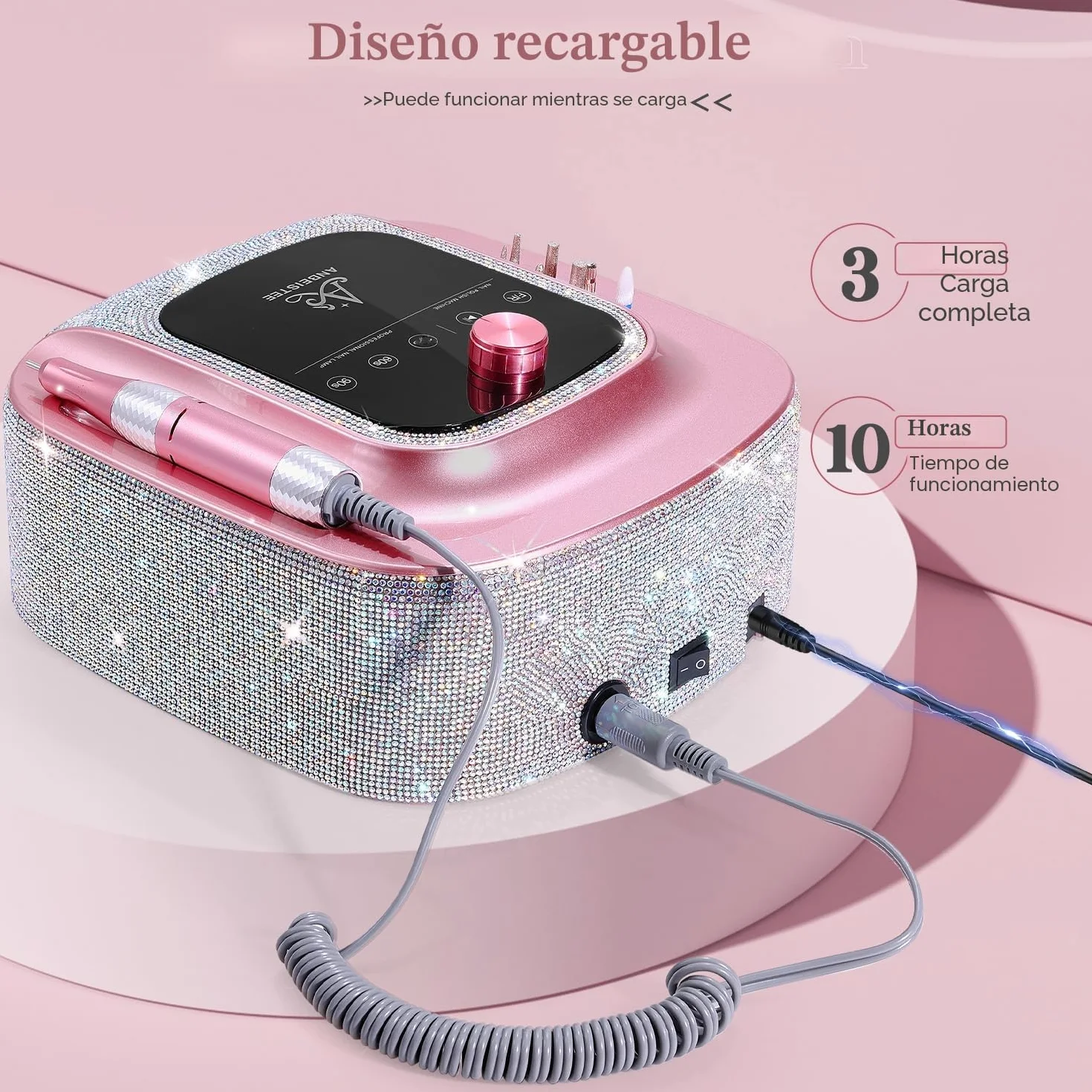 2-en-1 Torno para Uñas y Lámpara Ultravioleta de Uñas, Profesional Recargable 45000 RPM Torno para Uñas, Lámpara de Curado de Secado Rápido de Uñas, Diseñado para el Salón, Casa