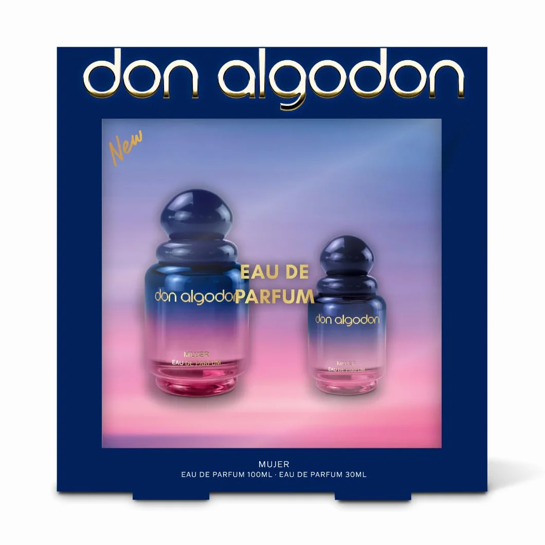 Don Algodón Set Eau de Parfum Mujer 100 ml + 30 ml Perfume floral gourmand con lirios del desierto, coco e iris
