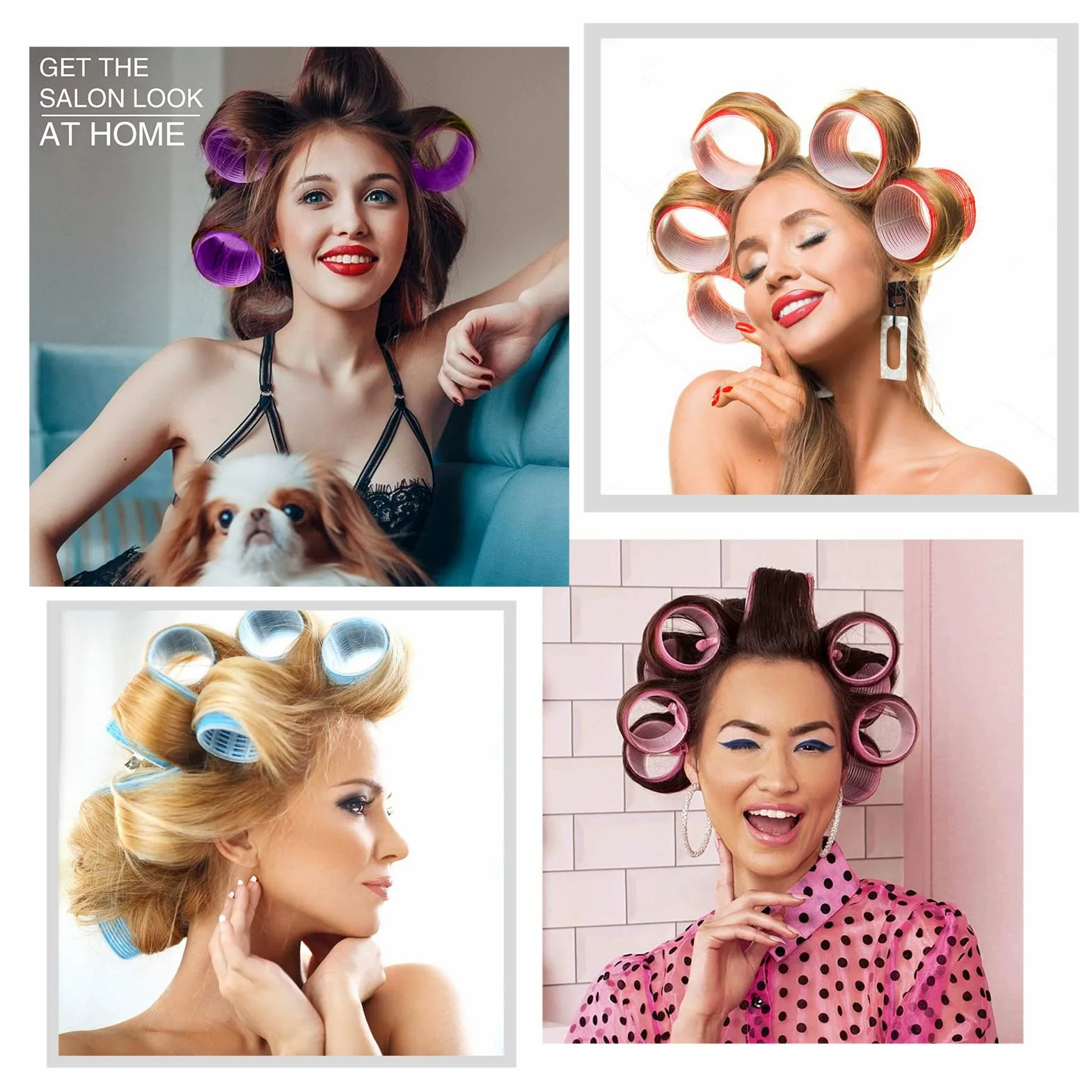 Rodillos de pelo jumbo de 3 pulgadas para cabello medio largo, 30 rizadores de pelo grandes sin calor con peines de cola de rata, rizadores de peluquería para mujeres de cabello grueso (75/65/55 mm)