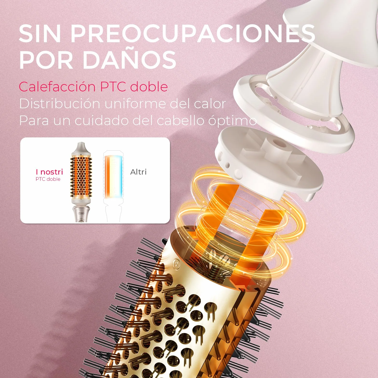 TYMO STYLUX Cepillo Térmico, Cepillo Redondo Caliente Cerámica de 43 mm para Crear Rizos Naturales, Cepillo Rizador de un Solo Paso para Cabello Suelto y Voluminoso, Thermal Brush para dar Volumen