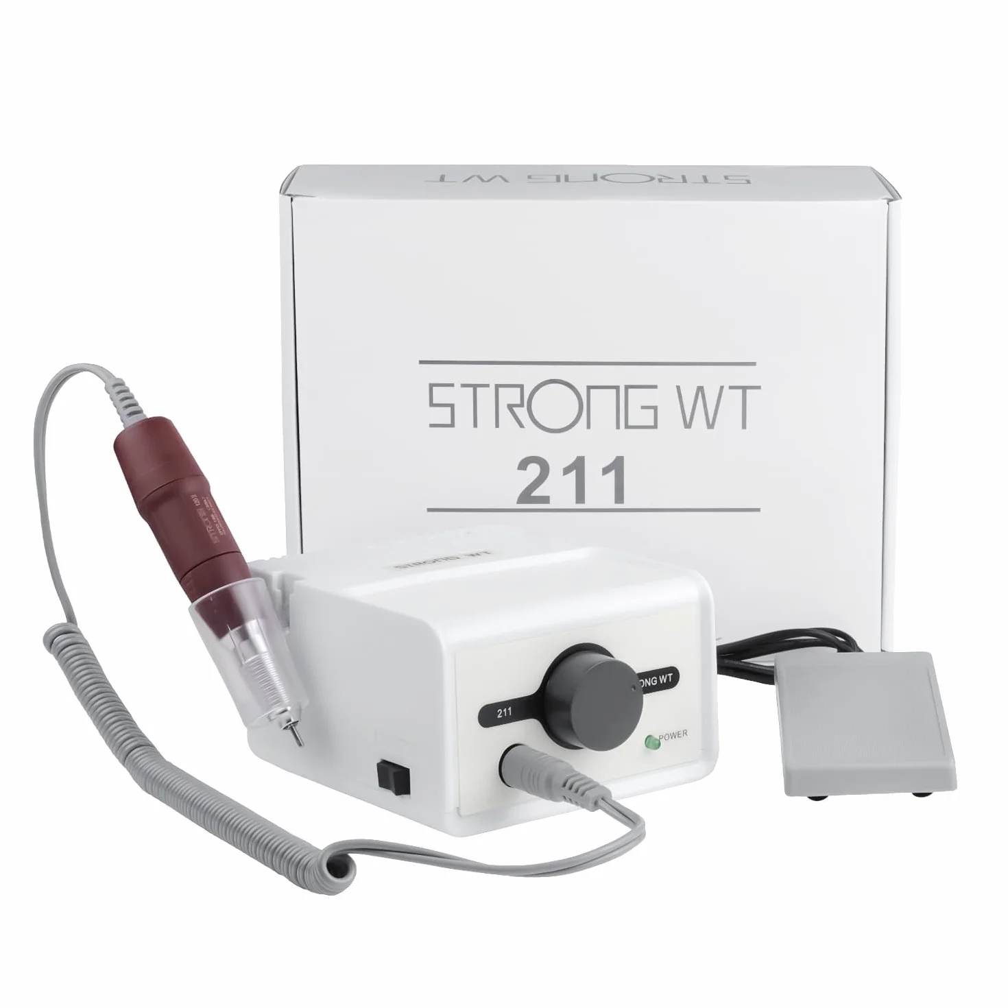 65W Strong Max 211 - Taladros eléctricos de lima de uñas para uñas acrílicas, 35000 rpm, 120 herramientas de manicura rojas, equipo de laboratorio
