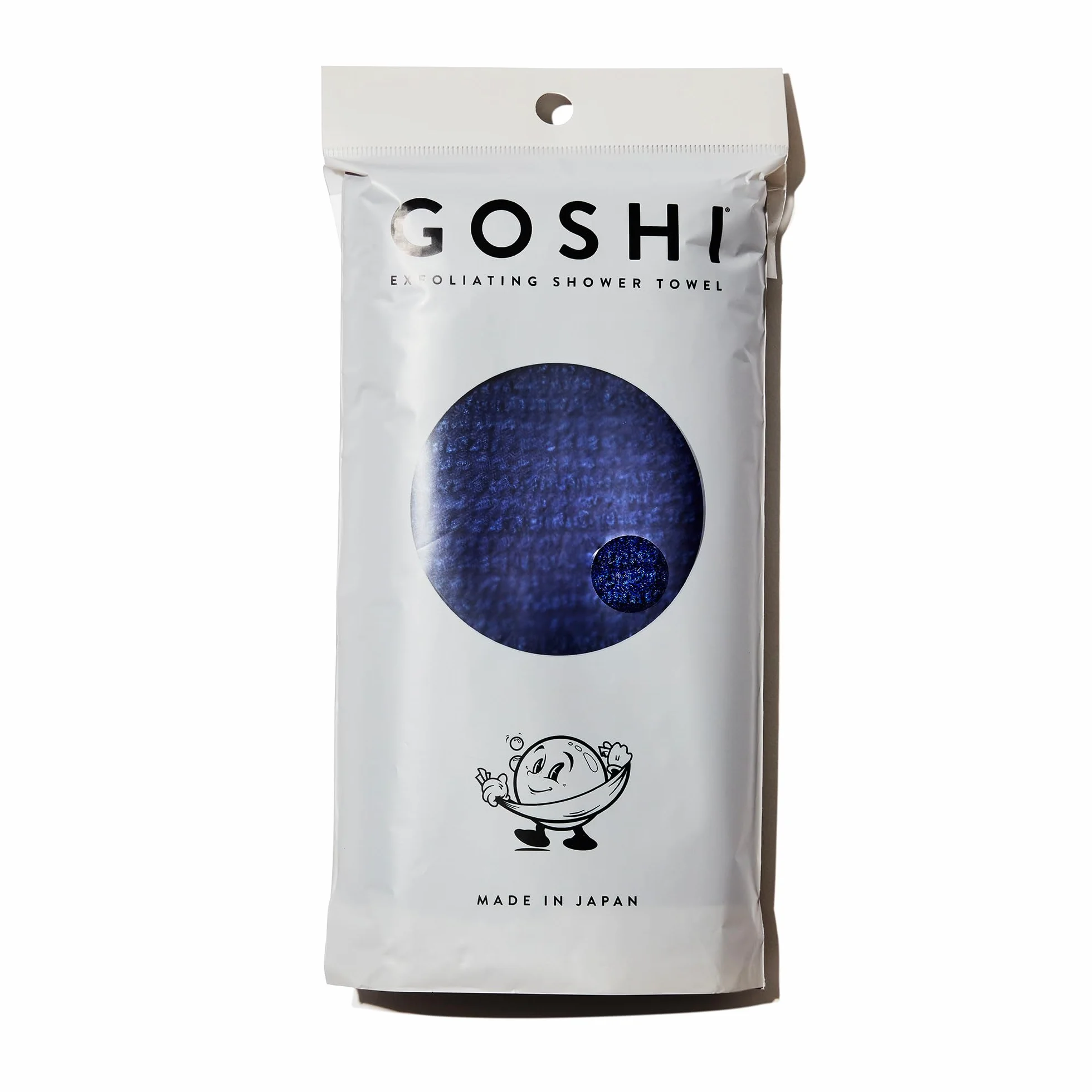 GOSHI Toalla de ducha exfoliante, paño exfoliante resistente a desgarros para todo tipo de piel, color azul índigo, fabricada en Japón
