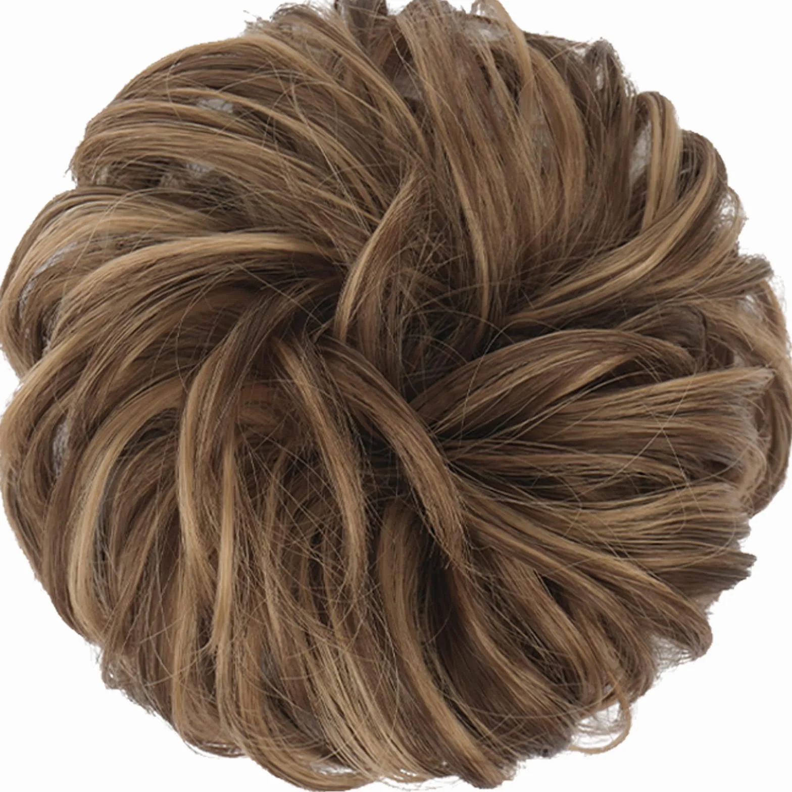 FESHFEN Moños Postizos Pelo Natural Rizado Ondulado Castaño Ceniza Claro Mezcla Castaño Dorado 42 g