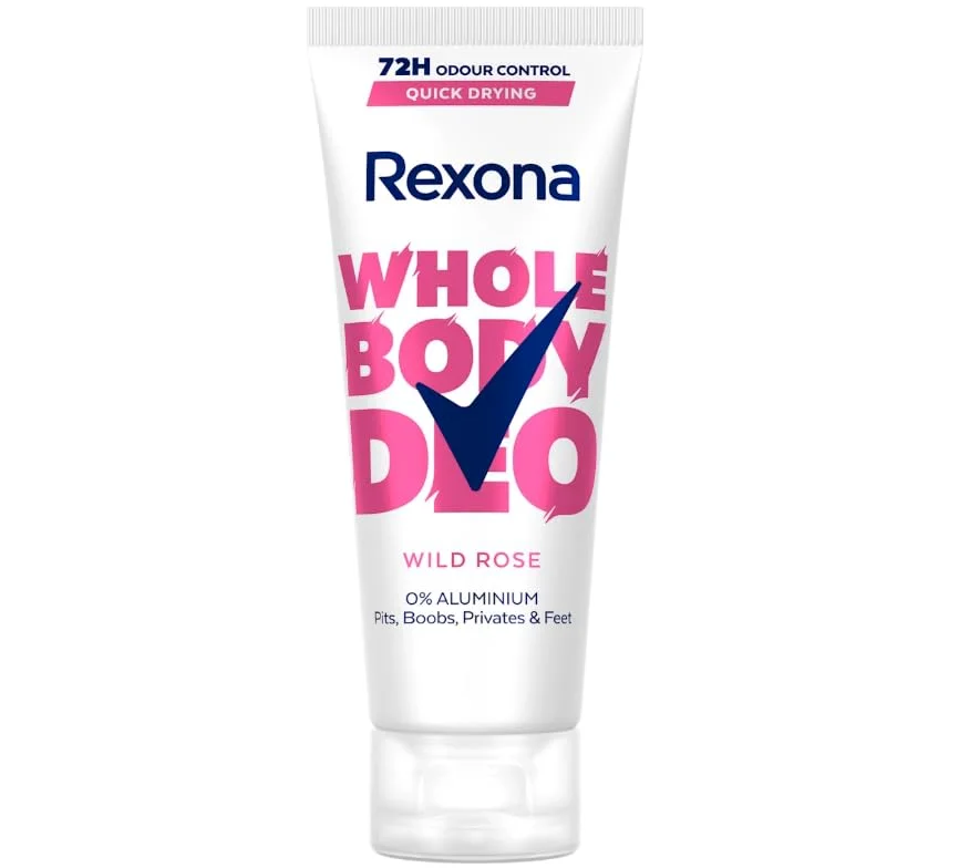 Rexona Whole Body Desodorante Crema Rosa Salvaje - 0% Aluminio, 72H Odour Protection, Quick Drying Anti-Odour Cream for Full Body Use, Fresh Floral Scent, Fórmula No Pegajosa Paquete de 6