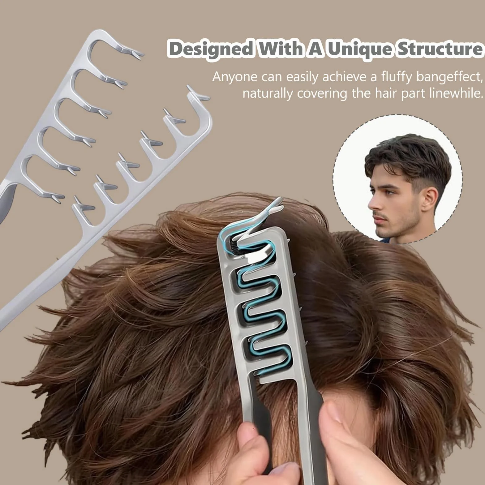 Peine Texturizador Voluminizador de Dientes Anchos para Hombre, Herramienta de Volumen para Raíces