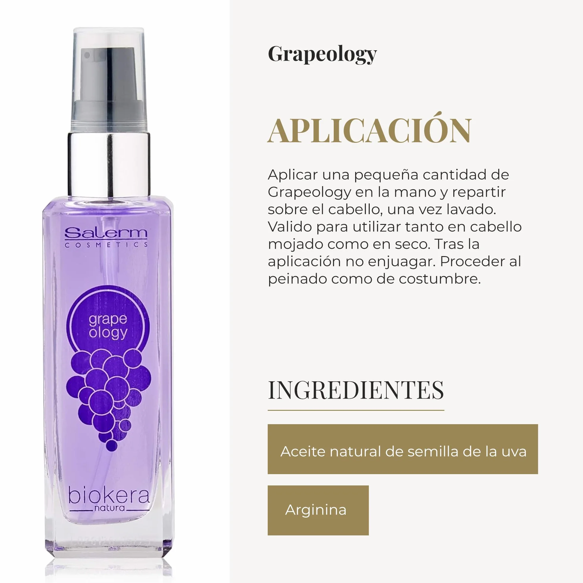SALERM - Aceite Pepita de Uva - Grapeology Biokera Natura - 60 ml - Reparador de Puntas - Sérum Hidratante para Pelo Seco y Dañado - Antioxidante - para Cabellos Blancos o Decolorados