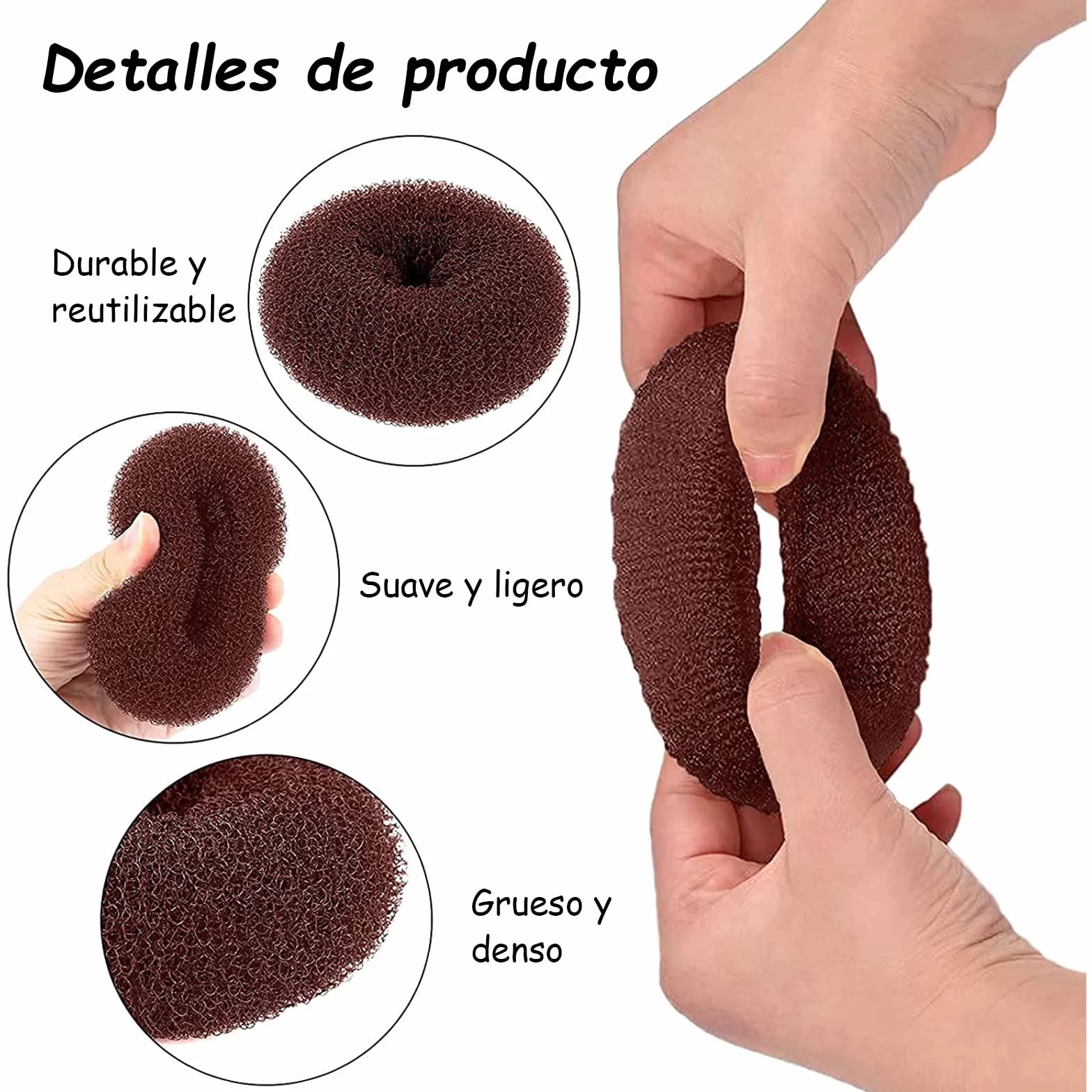 VEGCOO Donut de Pelo Moño Accesorios de Peinado Kit con 10 Gomas Negras y 15 Horquillas (marrón)