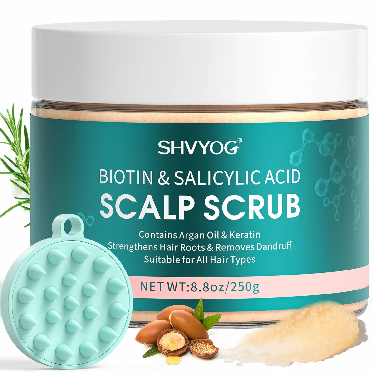 Exfoliante para el Cuero Cabelludo con Biotina y Ácido Salicílico para Crecimiento del Cabello, Cabello Graso y Caspa