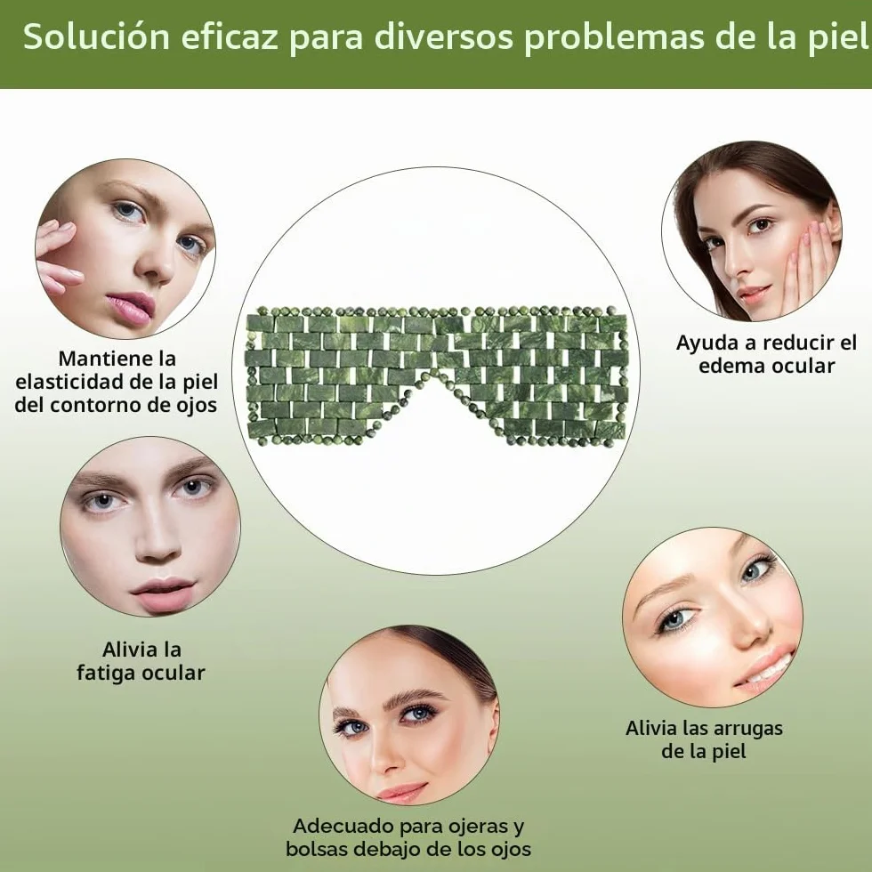 Máscara Jade para Ojos, Piedra Facial Verde Natural, Fría o Caliente, Aliviar Migraña (verde oscuro)
