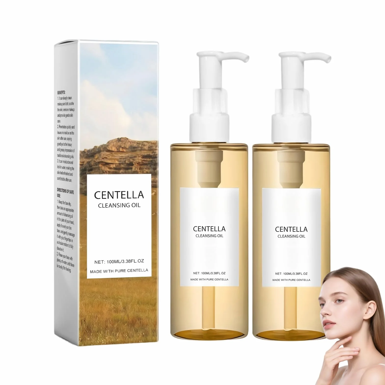 Aceite Limpiador Centella Asiatica 100ml×2, removedor de maquillaje resistente al agua