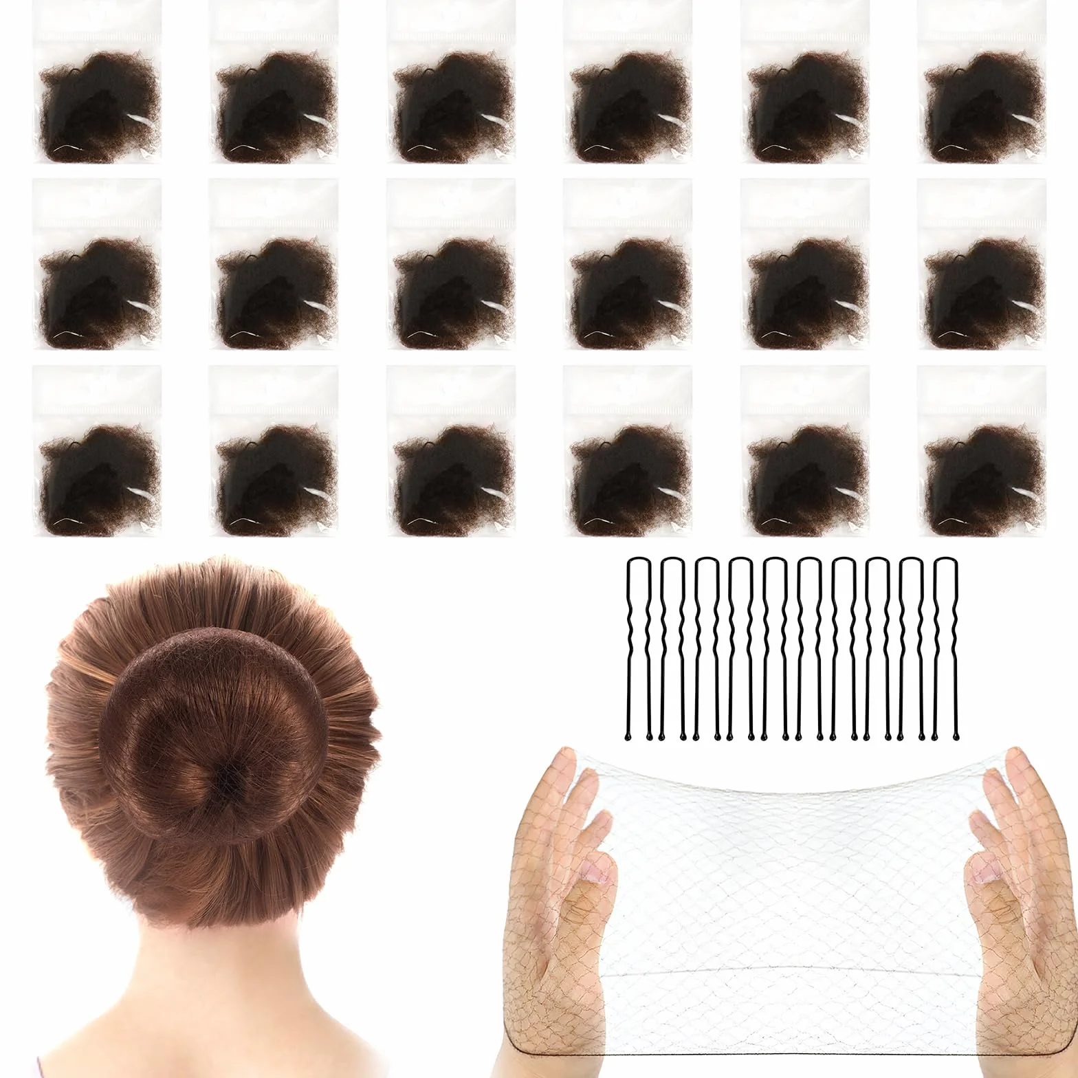 Redecilla Pelo Invisible 24 Piezas con Horquillas, Mallas Elásticas para Moño Ballet