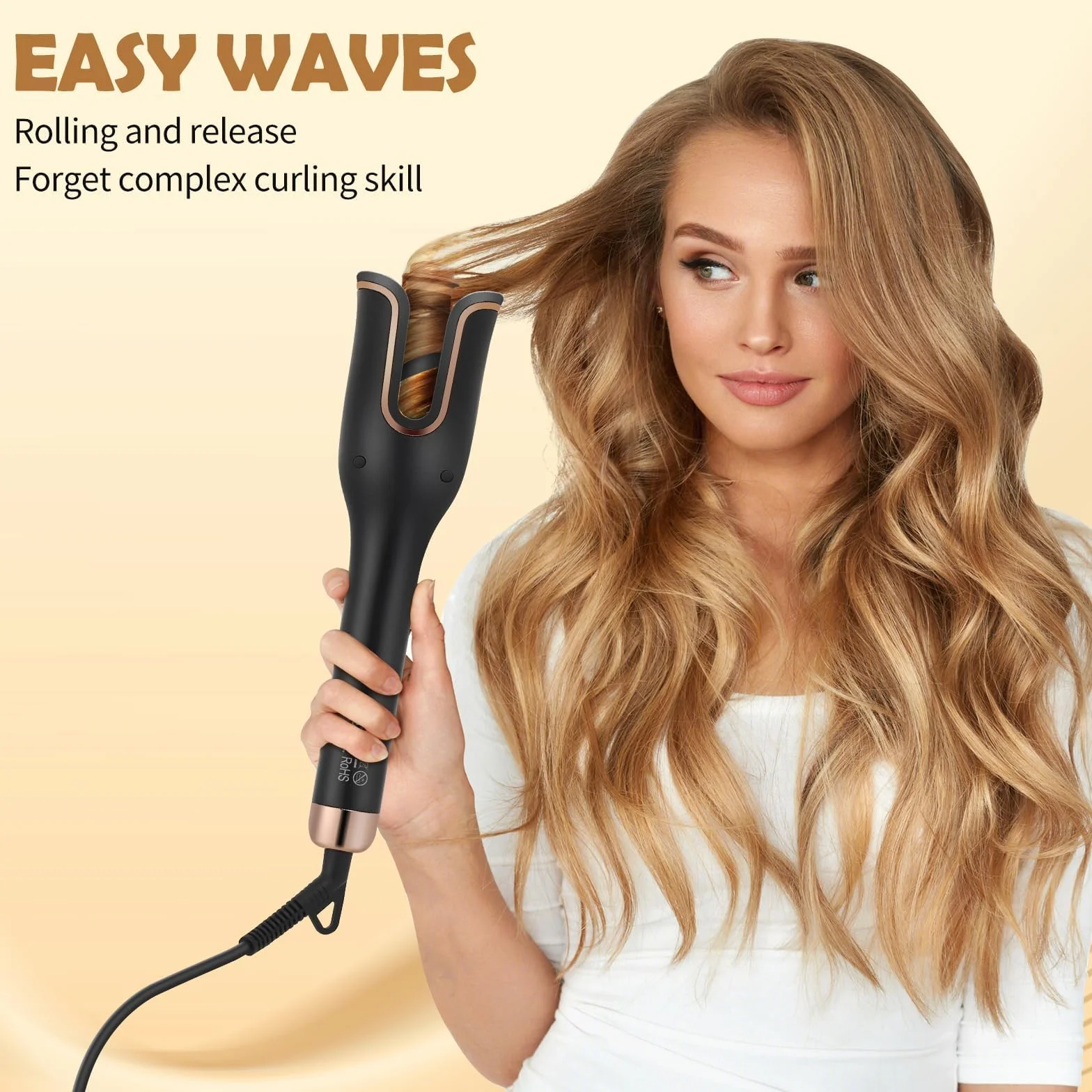 Rizador Automático de Pelo con 4 Temperaturas Ajustables, Revestimiento Cerámico, Antiescaldaduras y Calentamiento Rápido, para Rizos y Ondas