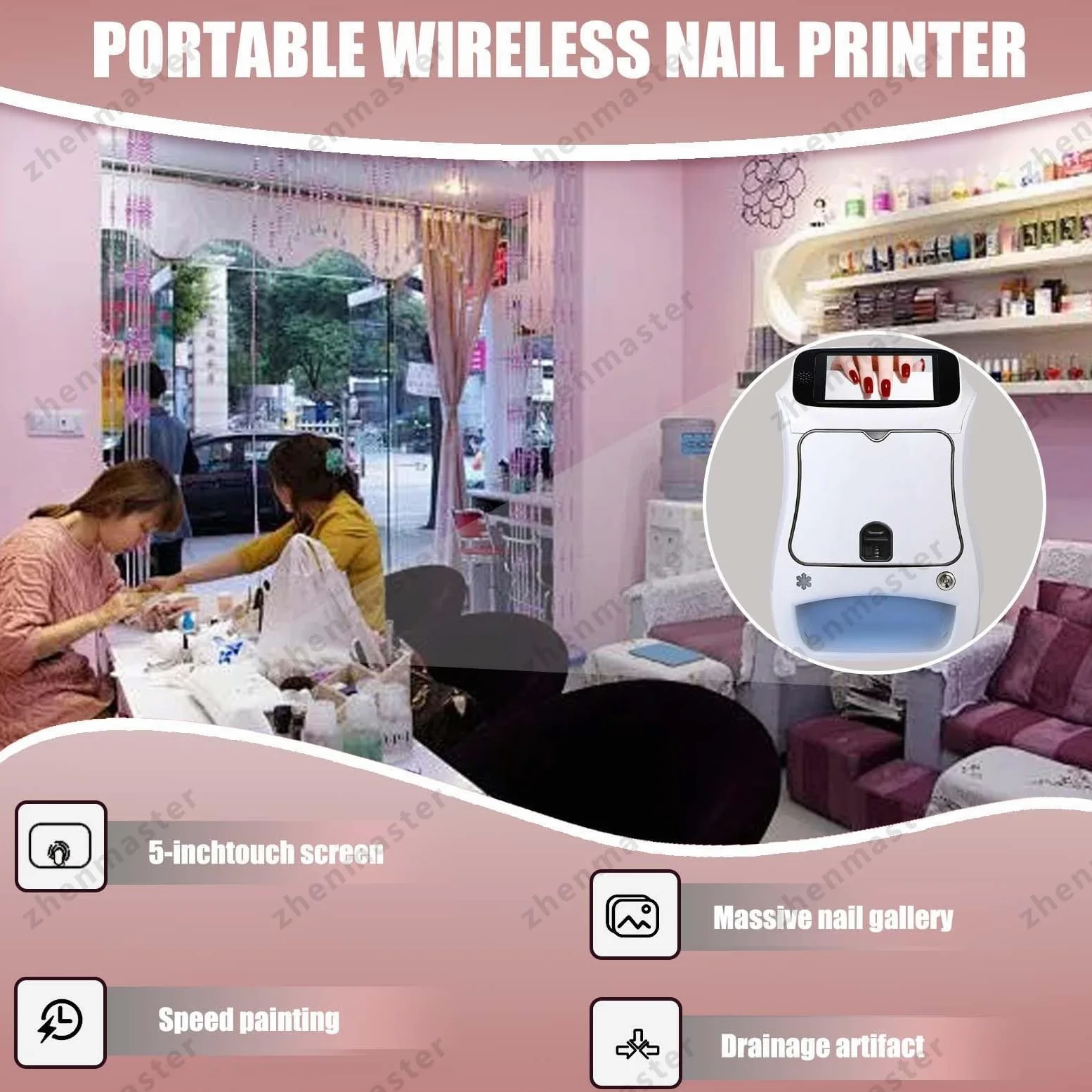 Impresora De Arte De Uñas 3D Con Pantalla 5” Y Resolución 2400DPI, Máquina Nail Art Con Lámpara U-V LED Integrada, Compatible Con App, Para Manicura En Casa Y Salón(Machine)