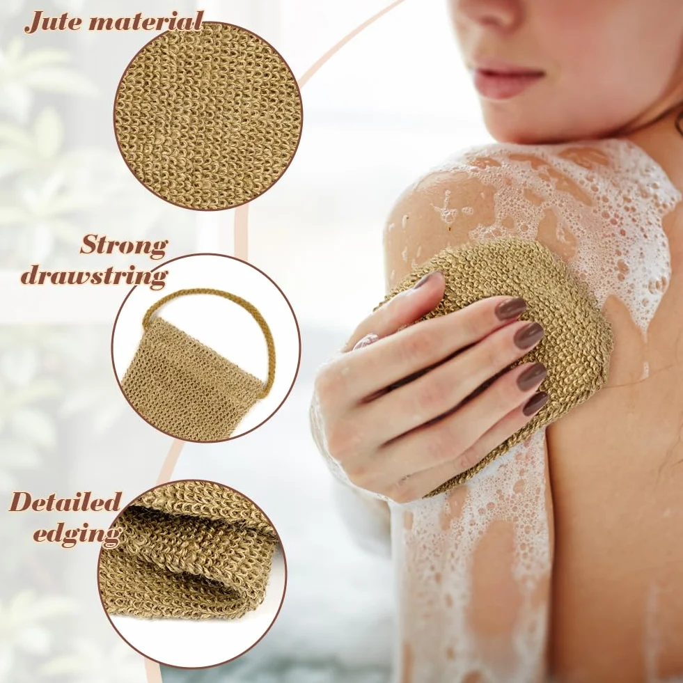 LOPHE Guantes Exfoliantes de Yute 2pcs Manopla Exfoliante 1pc Correa Espalda Ducha 3 en 1 Eliminar Piel Muerta