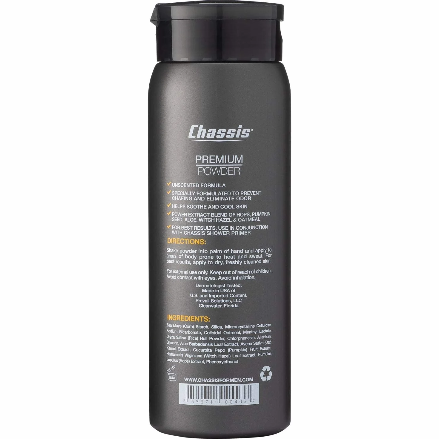 Chassis Polvo corporal sin perfume para hombre sin talco