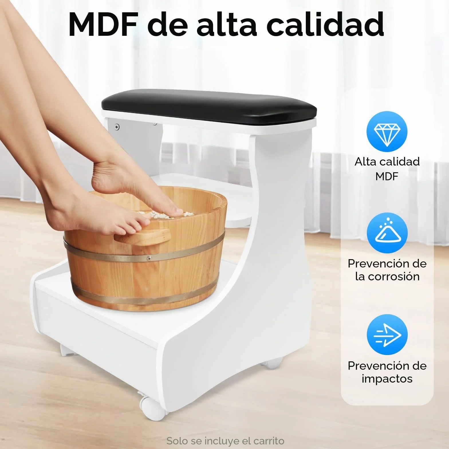 Reposapiés Pedicura, Manicura Funiture Trolley con Ruedas, Taburete de Baño de Pies Trolley, Reposapiés para Cuidado de Uñas, Reposapiés, Soporte Ideal para Salón de Belleza, Salón de Uñas (Negro)
