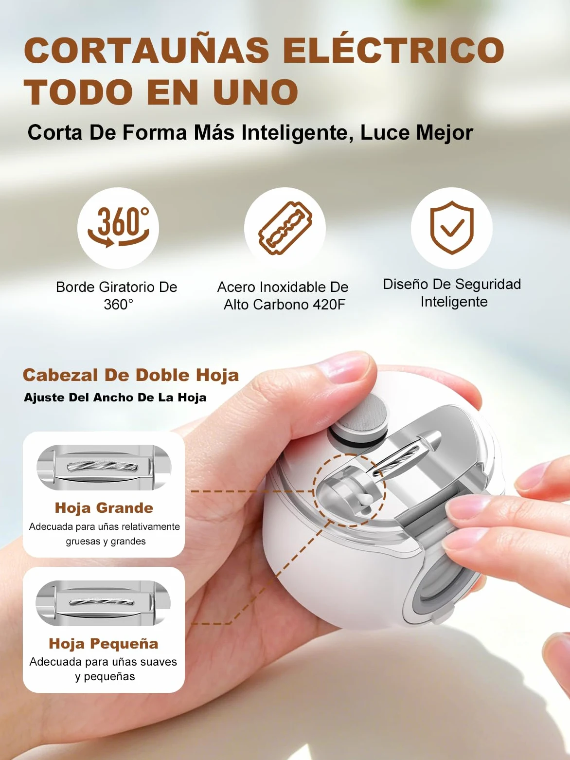 COPPA RT-01 Cortaúñas Eléctrico, Cortaúñas Automático 3 en 1 con Cabezal Doble y Lupa, 3 Velocidades y Luz LED, Cortaúñas Inteligente Carga USB Seguro y Silencioso para Niños, Adultos, Ancianos