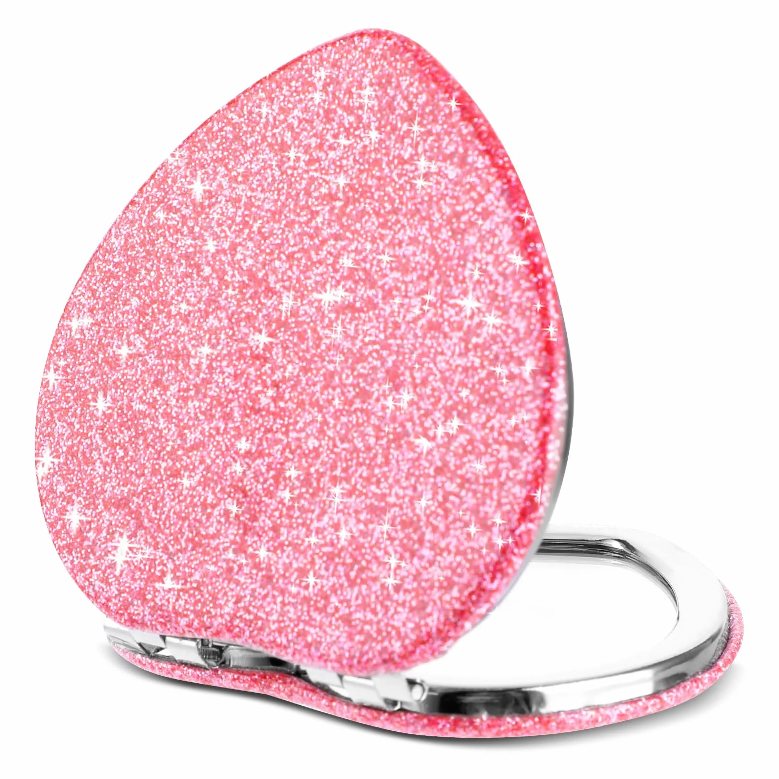 Espejo plegable compacto en forma corazón con aumento portátil doble cara maquillaje viaje bolso mujer
