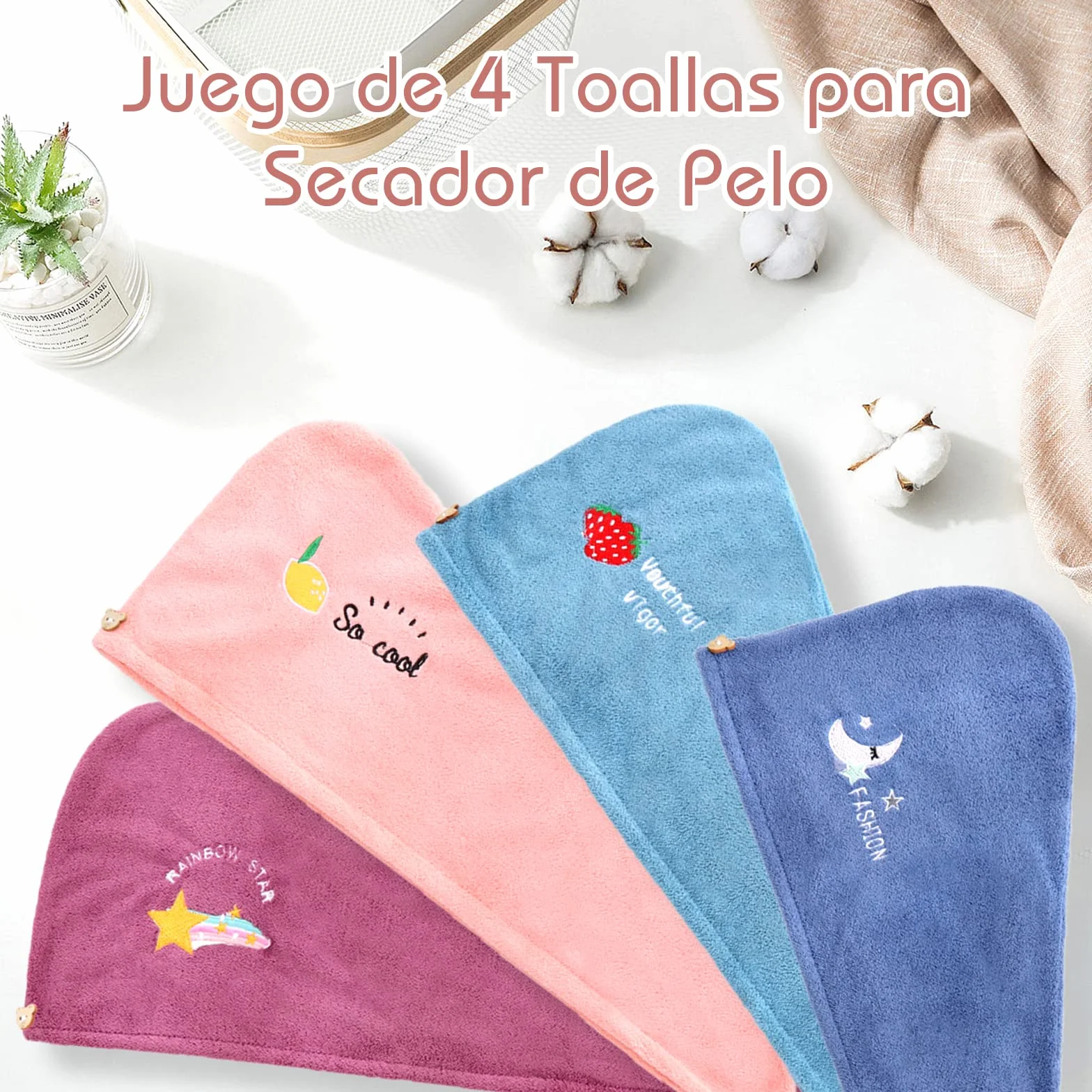 VEGCOO Toalla para el Cabello Turbante Seca Pelo Mujer Superabsorbente Secado Rápido Microfibra