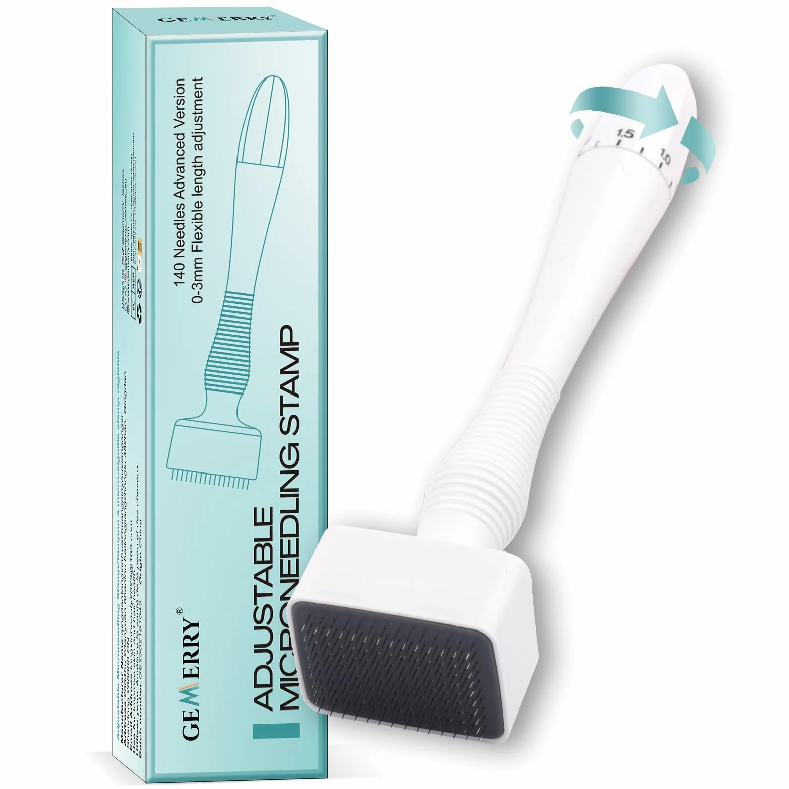 GEMERRY Derma Stamp 140 Agujas Ajustable 0-3mm para Crecimiento del Cabello y Barba