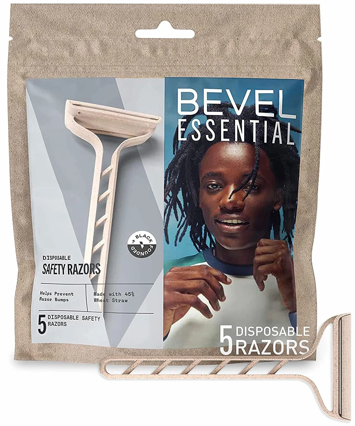 Bevel Essentials - Maquinillas de afeitar desechables de seguridad para hombres, hoja de acero inoxidable de doble filo que ayuda a prevenir rasguños y golpes de maquinilla de afeitar, esenciales de