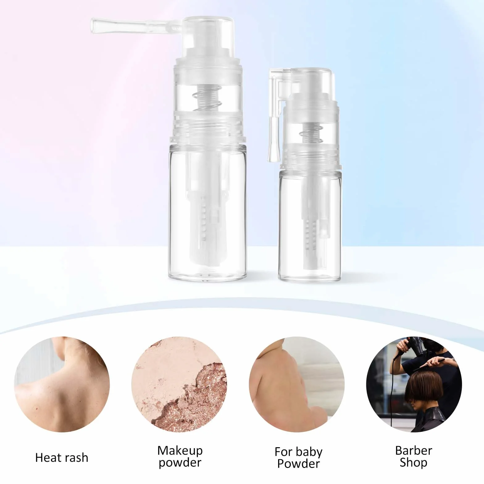 Yuanchu Pulverizador de polvo brillante 2 unidades 14 ml + 35 ml portátil extraíble botella spray transparente plástico vacío