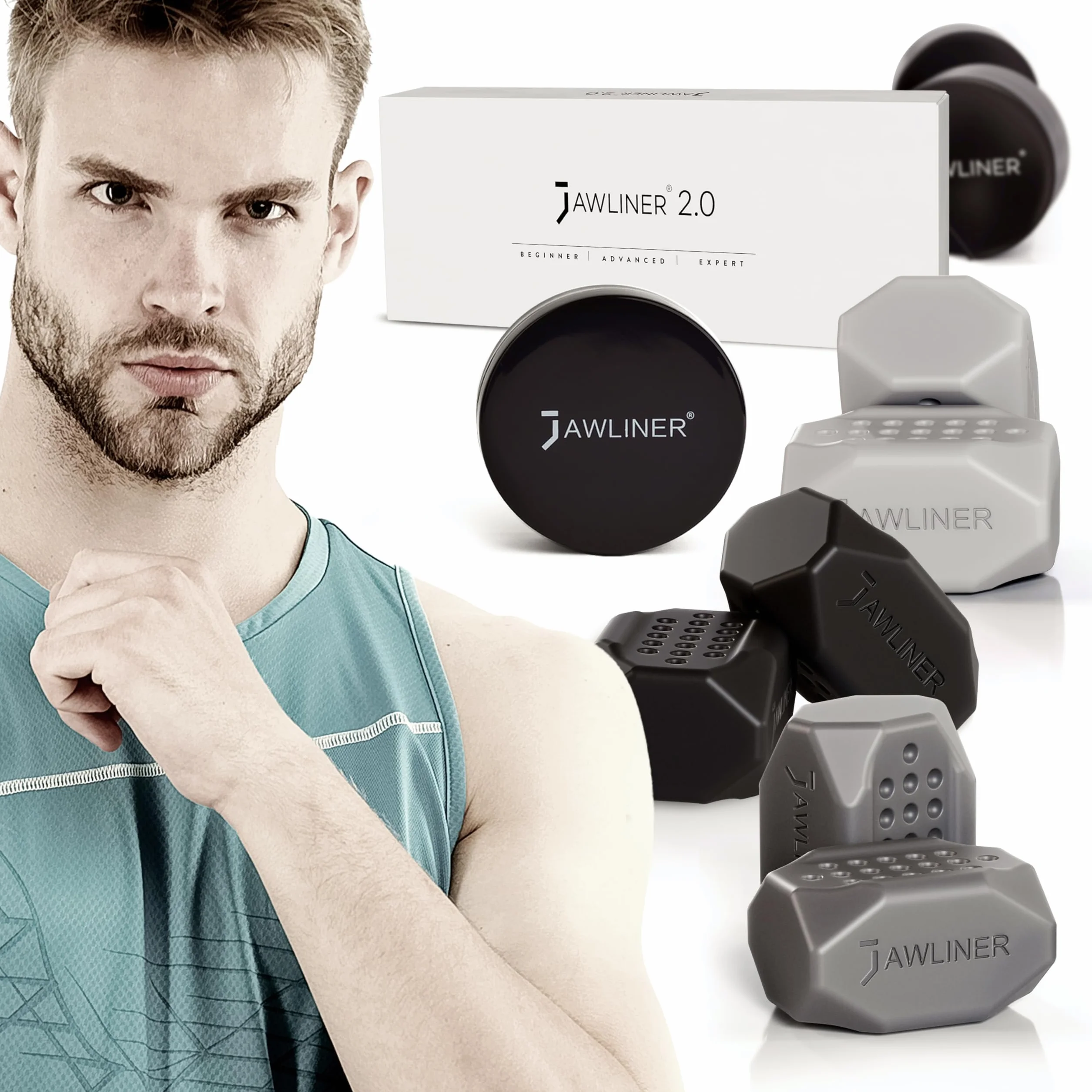 Jawliner® Juego de ejercitador de mandíbula 3 niveles de resistencia silicona de grado alimenticio