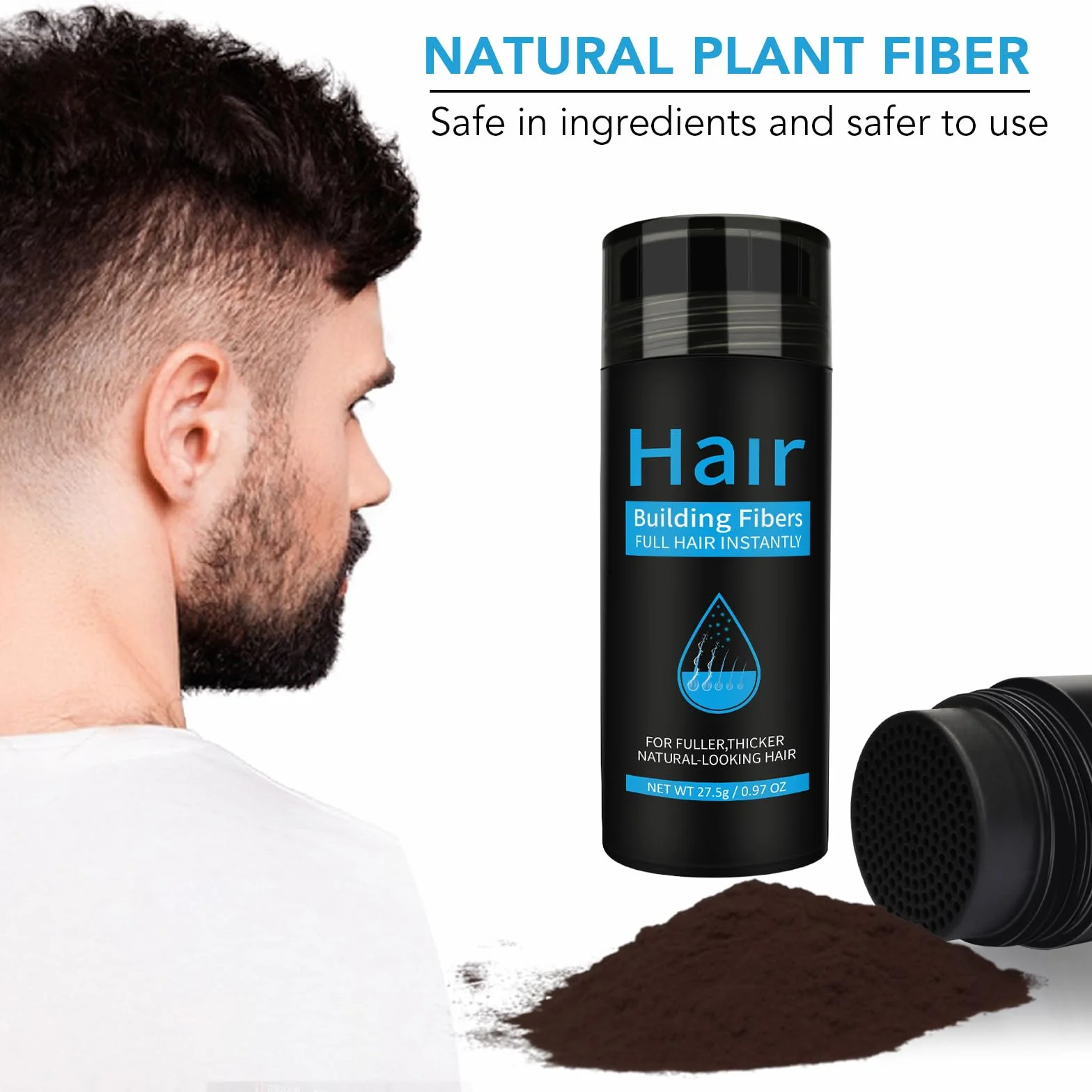 Fibras Capilares Spray en Polvo Negro 27.5 g para Pérdida de Cabello