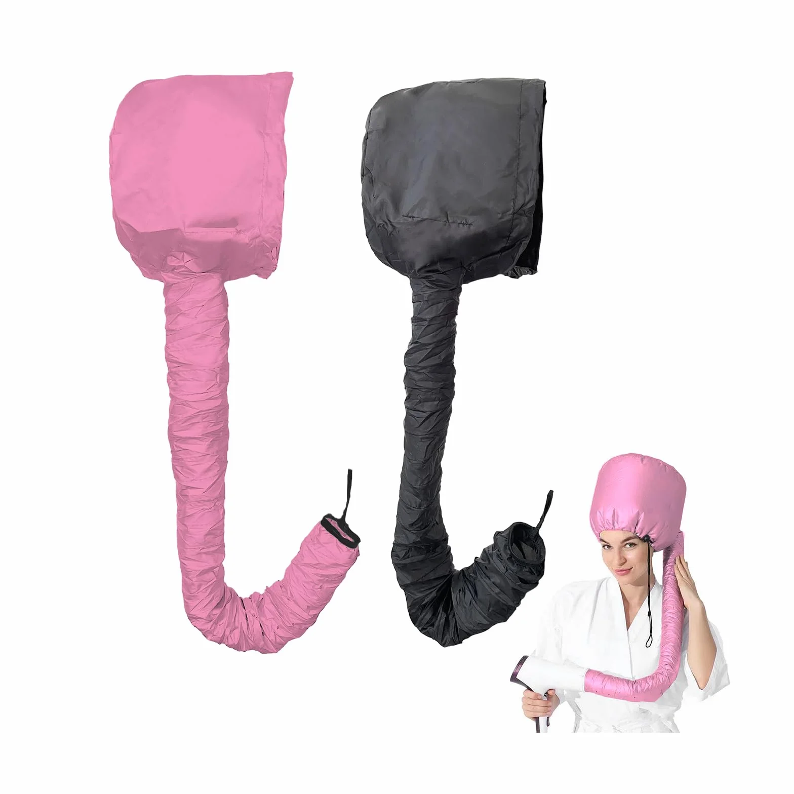 Gorro Secador de Pelo Térmico Negro Rosa 2 Piezas Difusor para Cabello Rizado Universal Accesorio