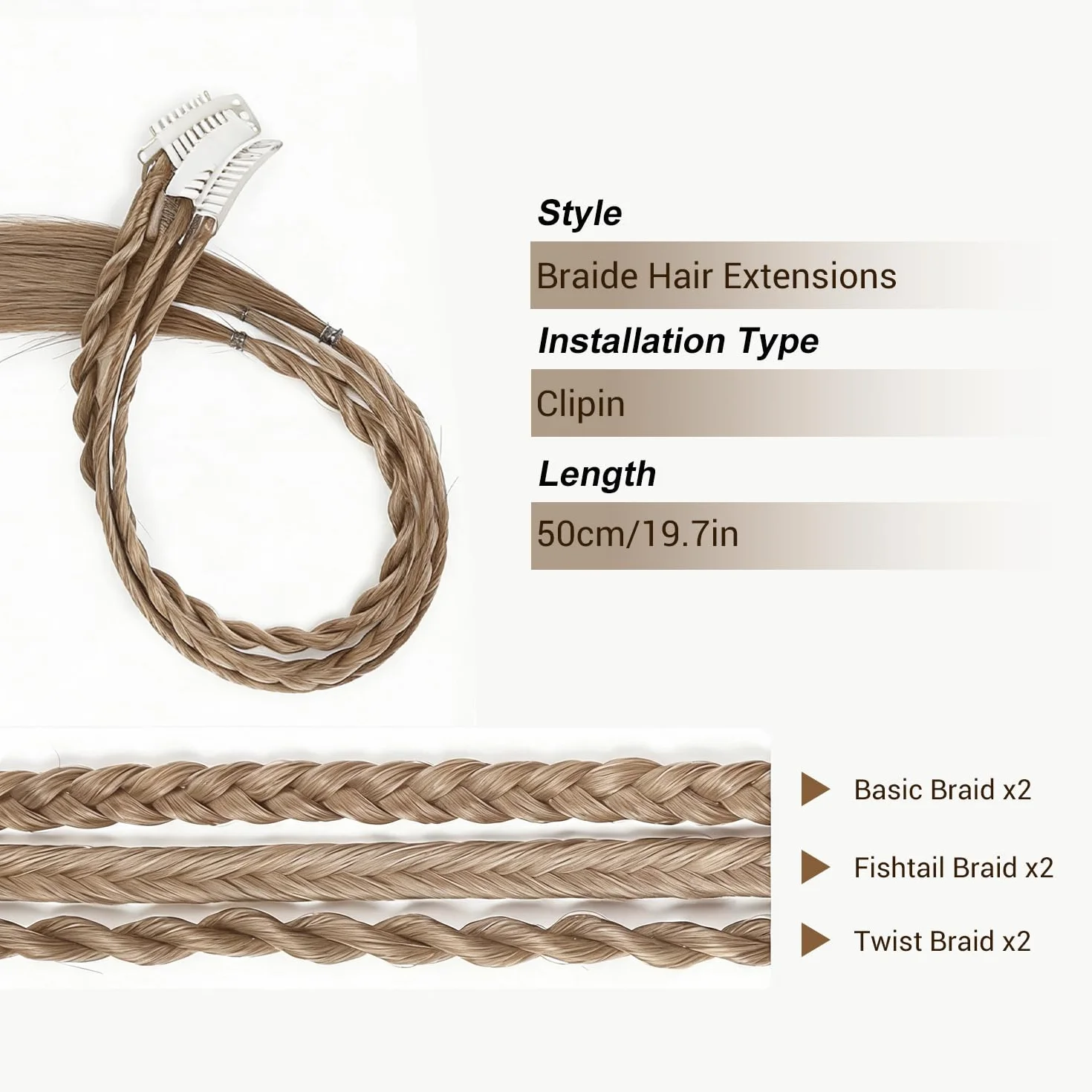 Extensiones Trenzadas con Clip 45 cm Rubio Oscuro Cabello Sintético para Mujer
