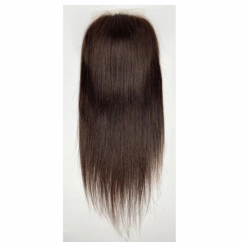 Postizos de cabello humano for mujer, base de encaje suizo de 5 x 5 pulgadas, densidad media, cobertura total, fijación con clips for Thinning Hair(Dark Brown,22inch)
