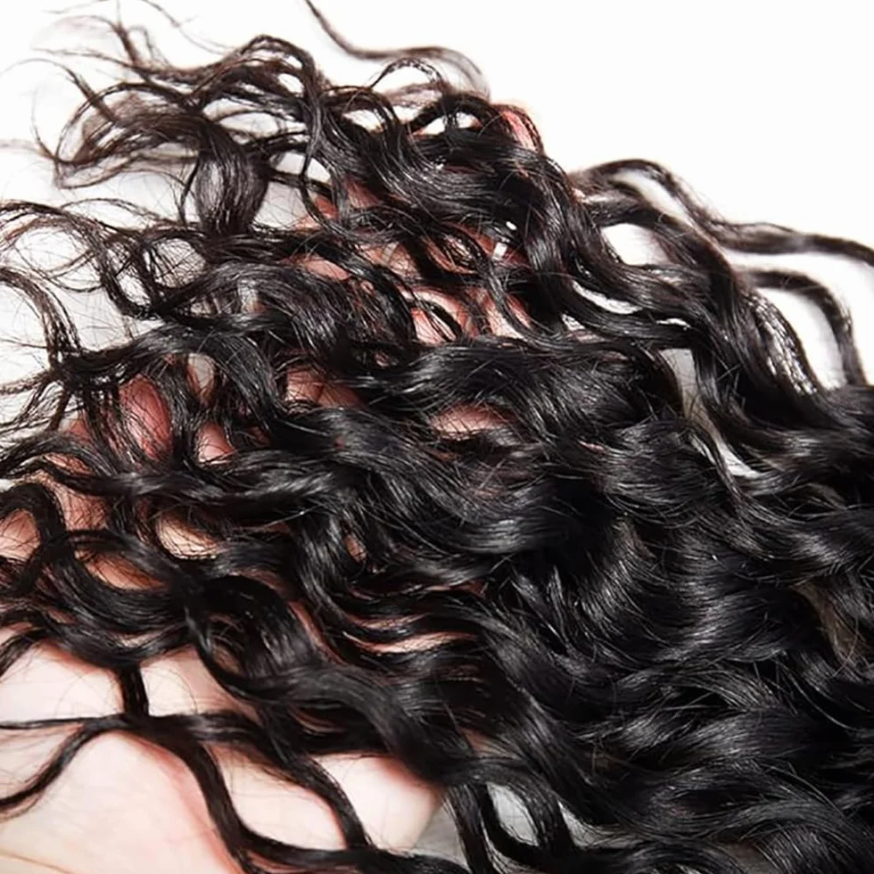 Extensiones de cabello humano ondulado de agua, extensiones de pelo humano sin procesar, Remy real, 3 extensiones de pelo humano #1B, color negro natural para mujer de 40,64 cm