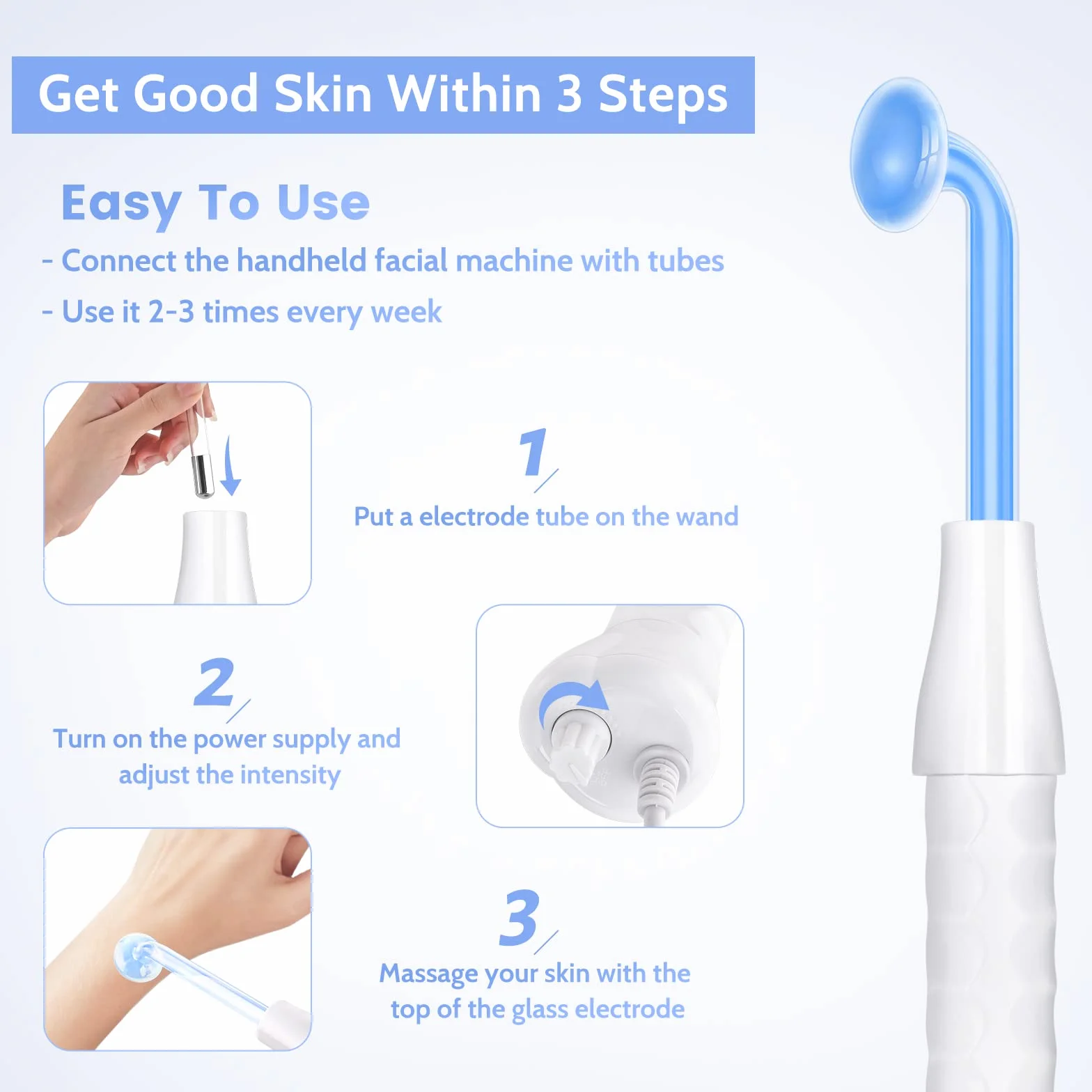 Yofuly Máquina de Alta Frecuencia Estetica Facial con 4 Azul Dispositivos de Masaje Facial Portátil