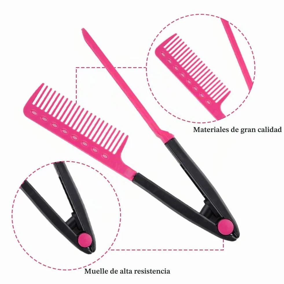Peine en forma de V para cabello abultado y descuidado, casa y salón