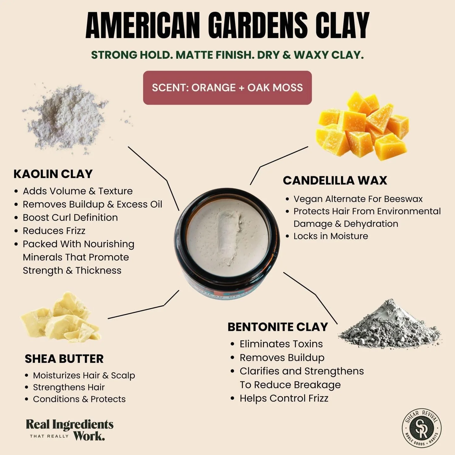 Shear Revival American Gardens Pomada de arcilla fijación fuerte acabado mate vegana