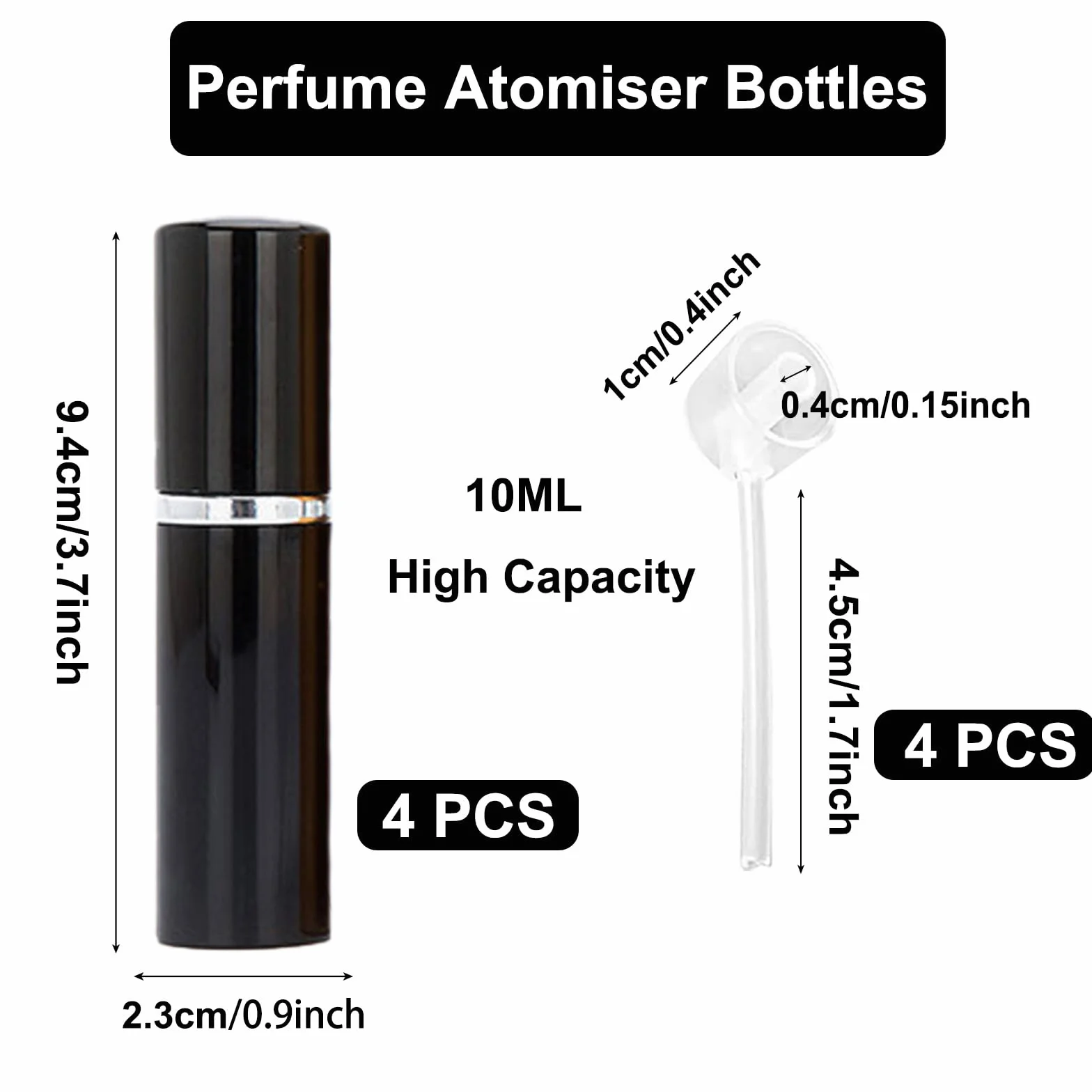 KEYRI Atomizador Perfume Recargable 10ml, Dispensador Viaje Mini Botella Rociadora Portátil (Negro+Blanco+Rosa+Rojo+Plata)
